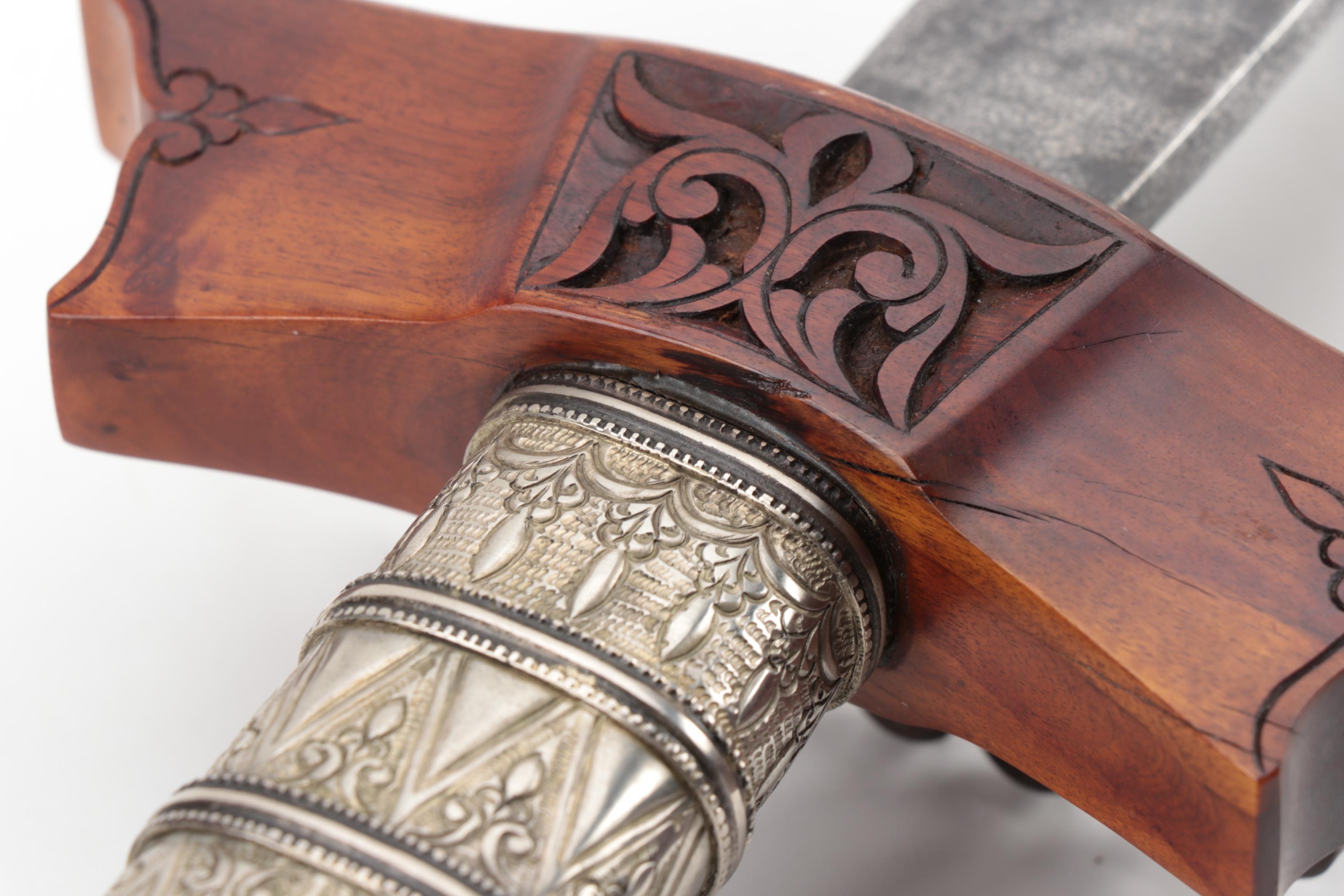 Philippine Moro 'Kampilan' Long Sword with Carved Wood Scabbard