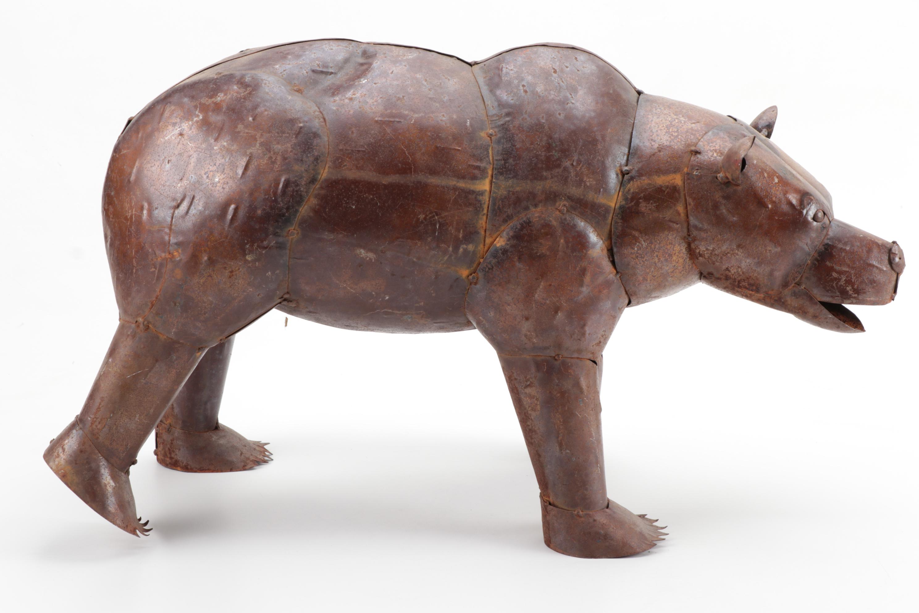 Mexican Folk Art Scrap Metal Bear Sculpture