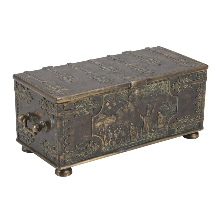 Danish Battle of Lyndanisse Embossed Bronze Box, Early 20th Century