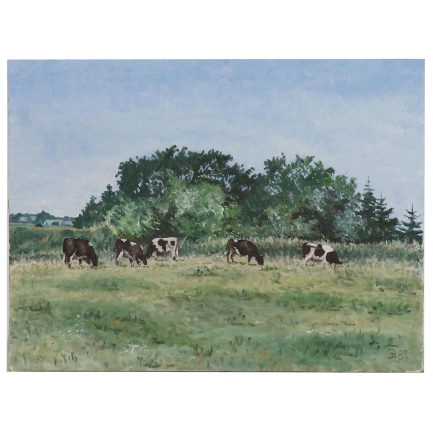 Pastoral Landscape Oil Painting, 1982