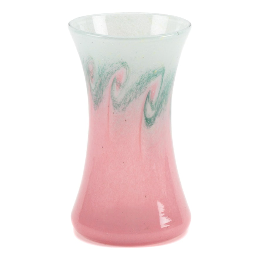 Vasart Pink and Green Swirled Glass Vase, 20th Century