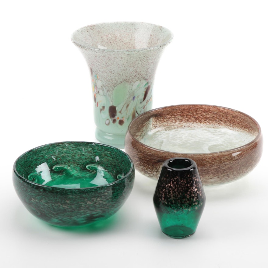 Scottish Art Glass Vases and Bowls Including Vasart, 20th Century