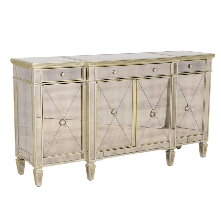 Horchow Regency Style Mirrored Breakfront Cabinet