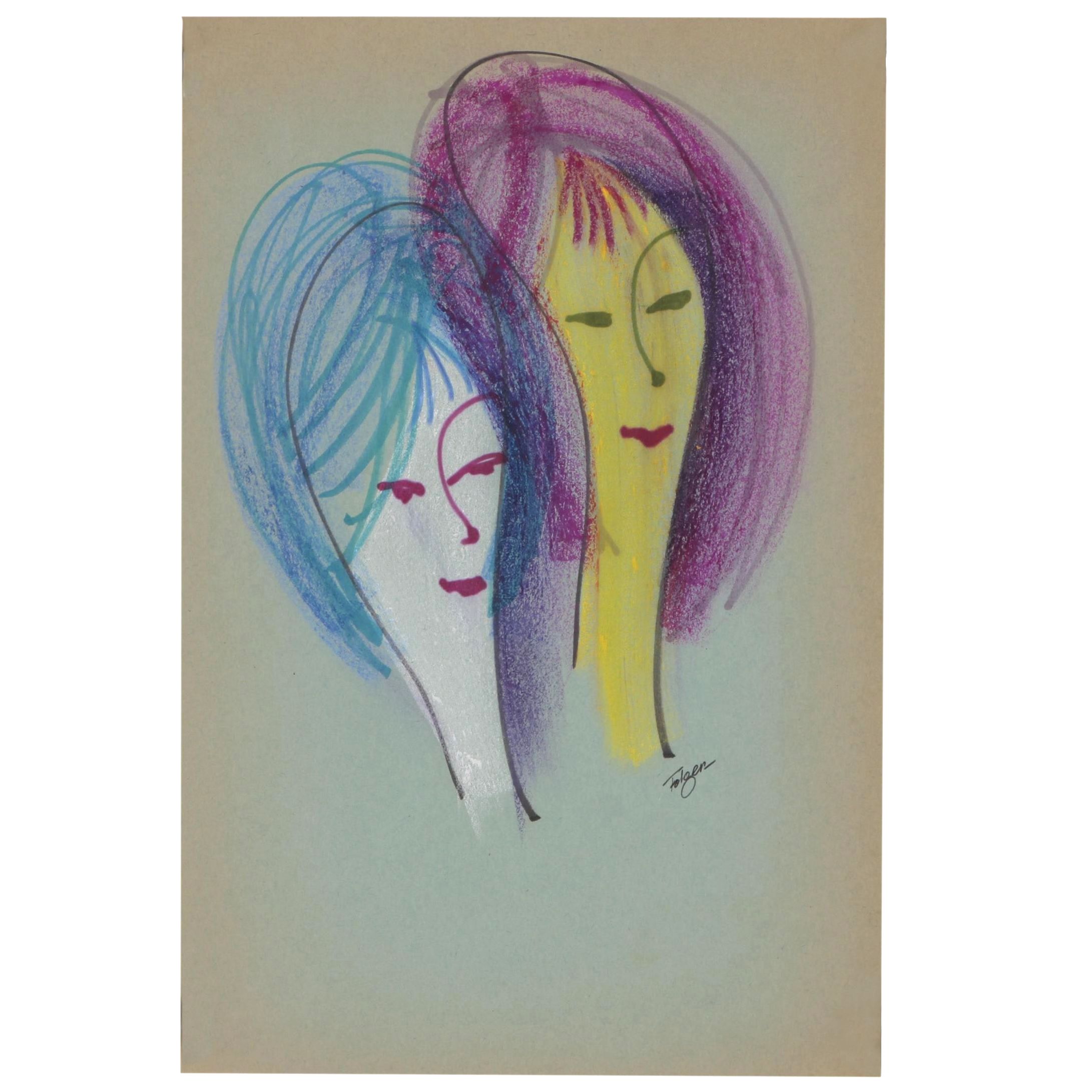 Franklin Folger Ink and Pastel Drawings of Female Figures