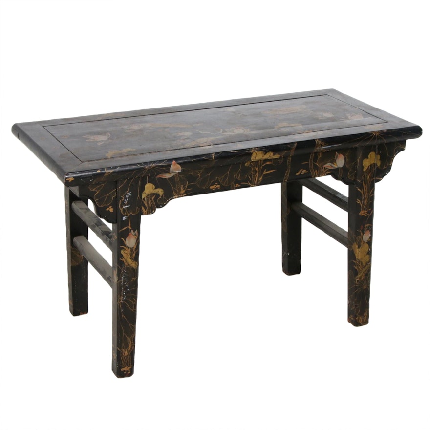 Chinese Hand-Painted Wooden Side Table, Mid to Late 20th Century