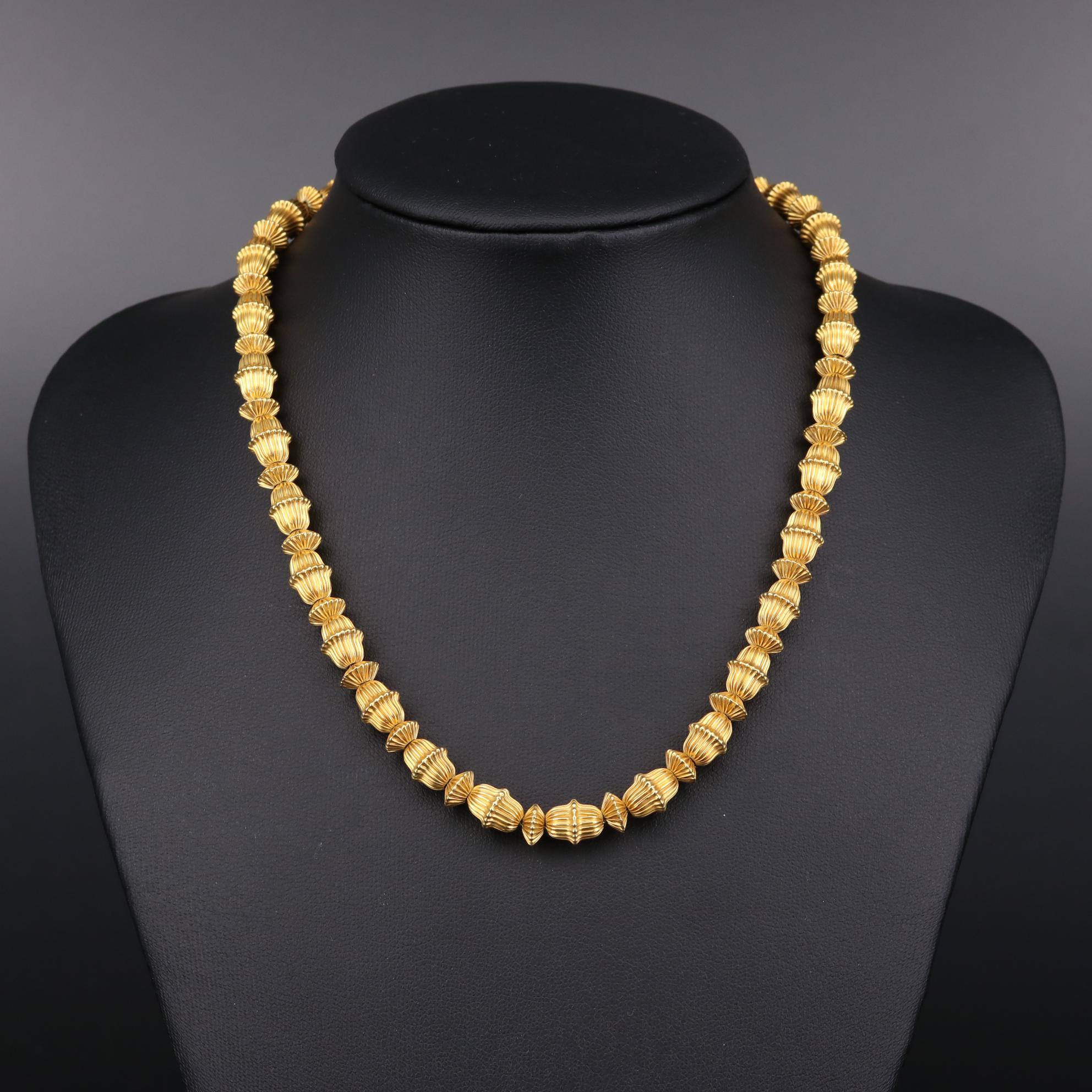 18K Yellow Gold Fluted Bead Necklace