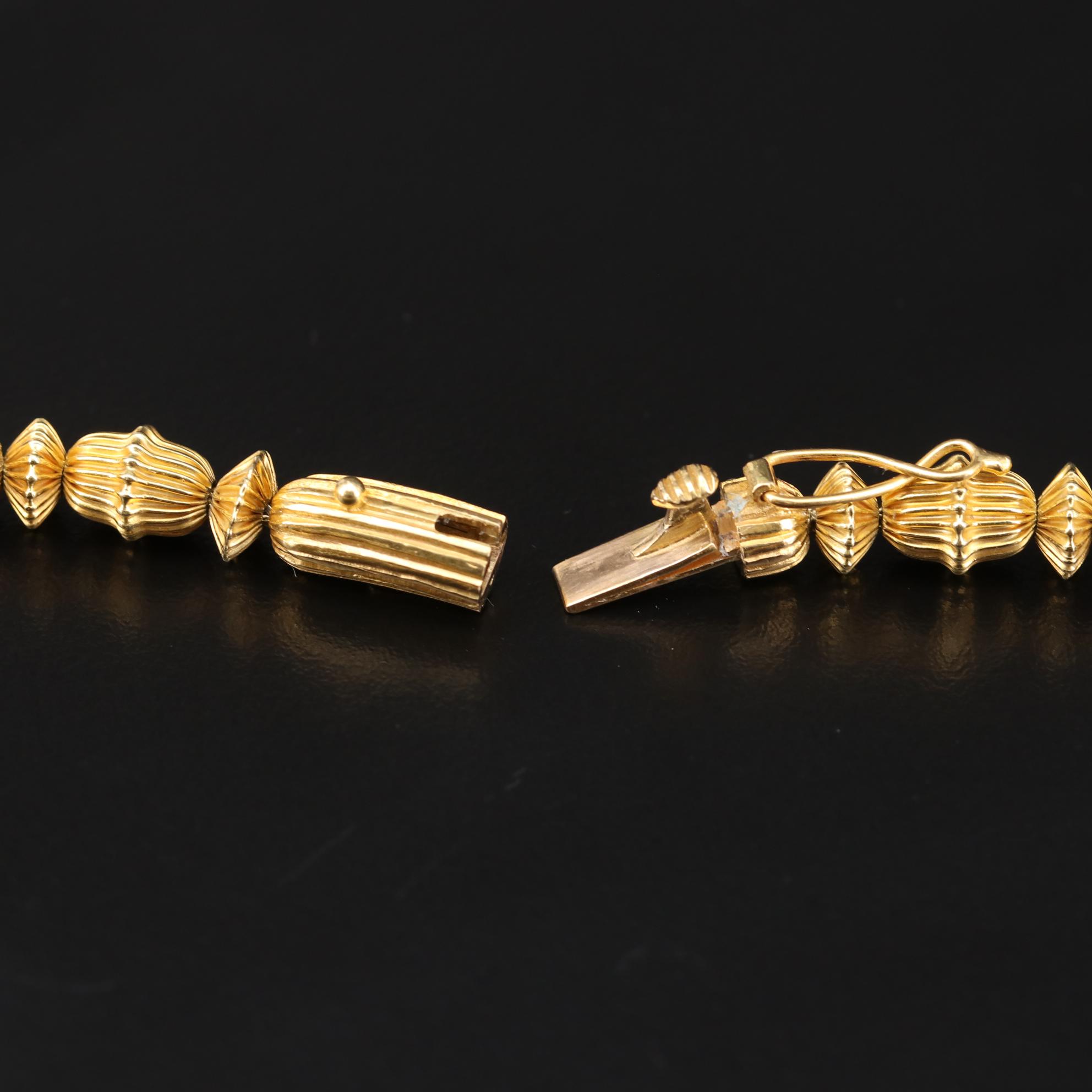 18K Yellow Gold Fluted Bead Necklace