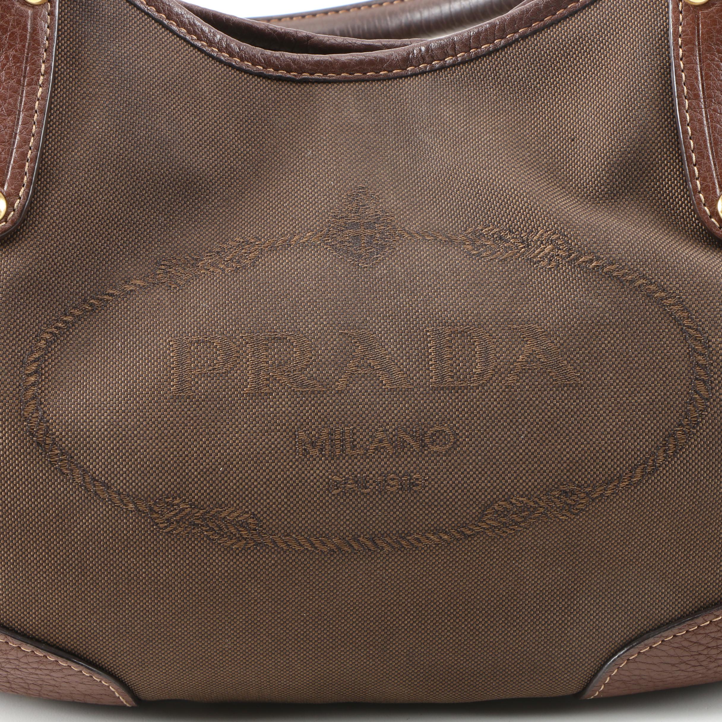 Prada Brown Canapa Canvas and Vitello Daino Leather Shoulder Bag
