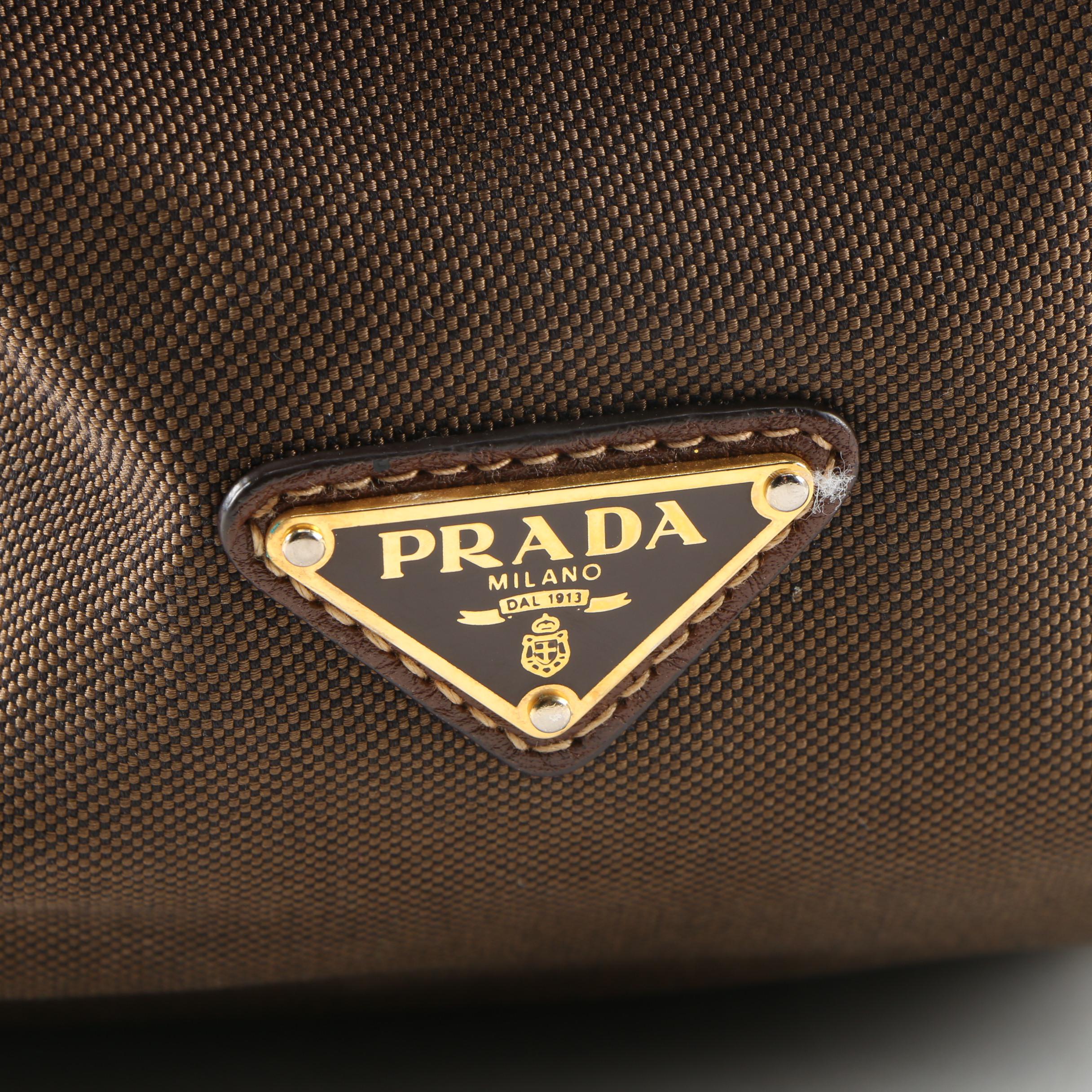 Prada Brown Canapa Canvas and Vitello Daino Leather Shoulder Bag