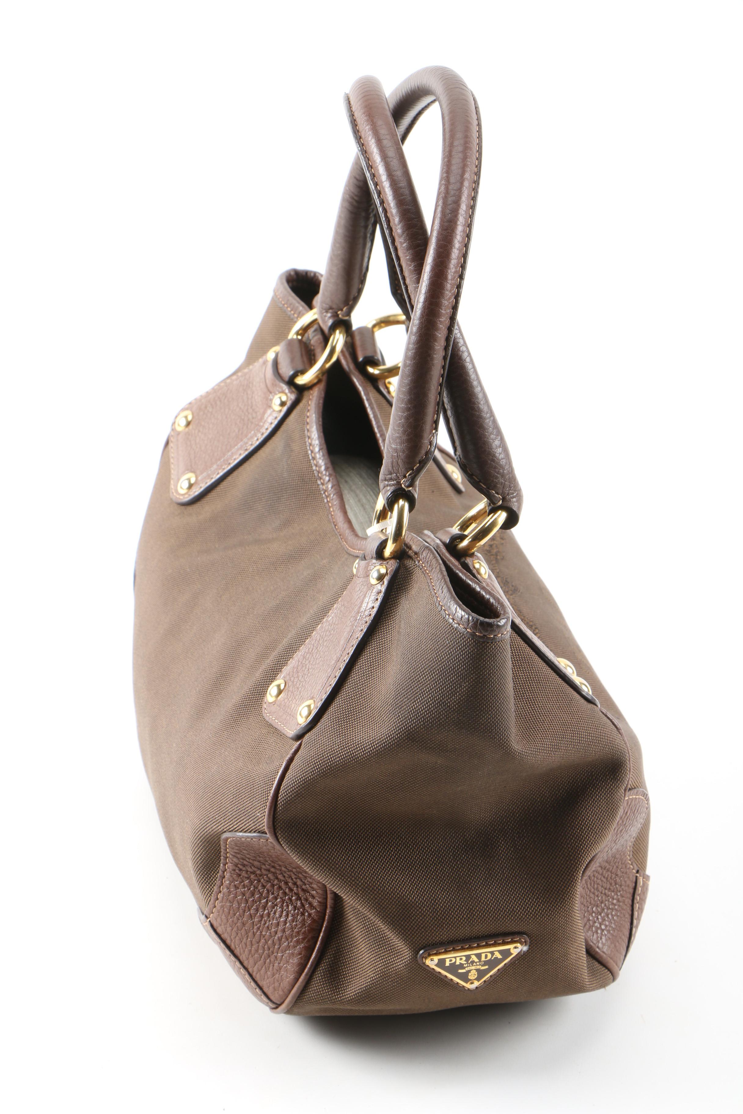 Prada Brown Canapa Canvas and Vitello Daino Leather Shoulder Bag