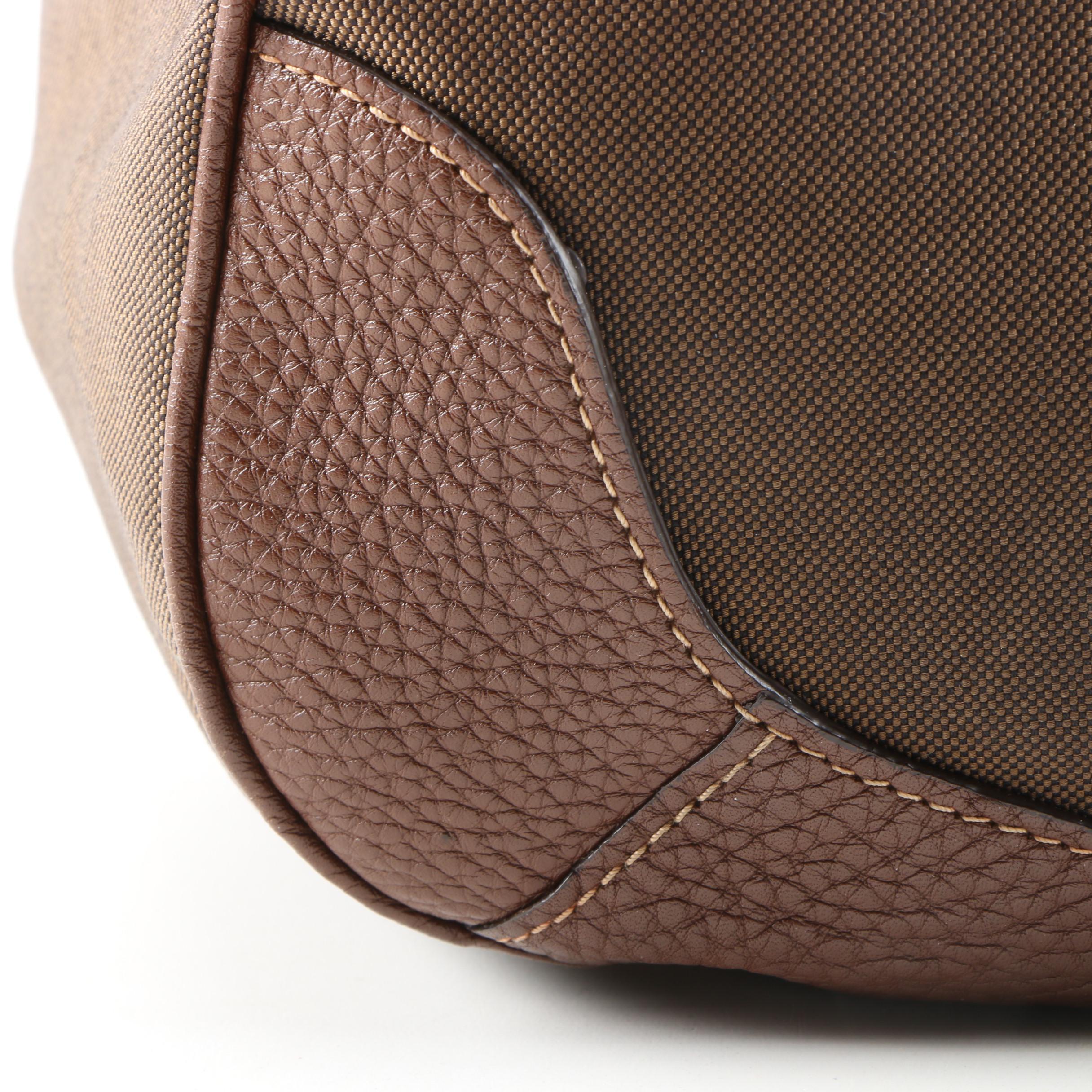 Prada Brown Canapa Canvas and Vitello Daino Leather Shoulder Bag