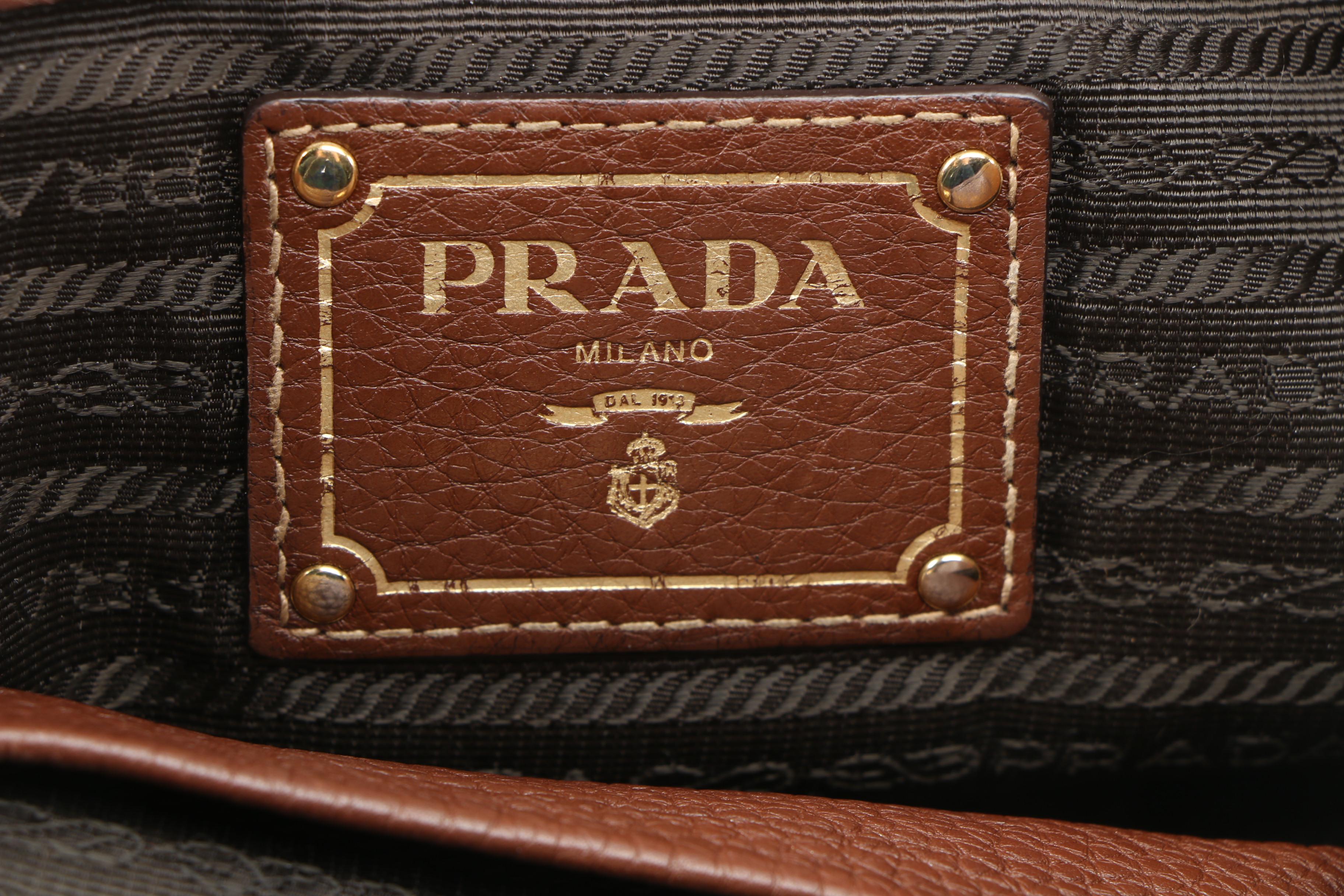 Prada Brown Canapa Canvas and Vitello Daino Leather Shoulder Bag