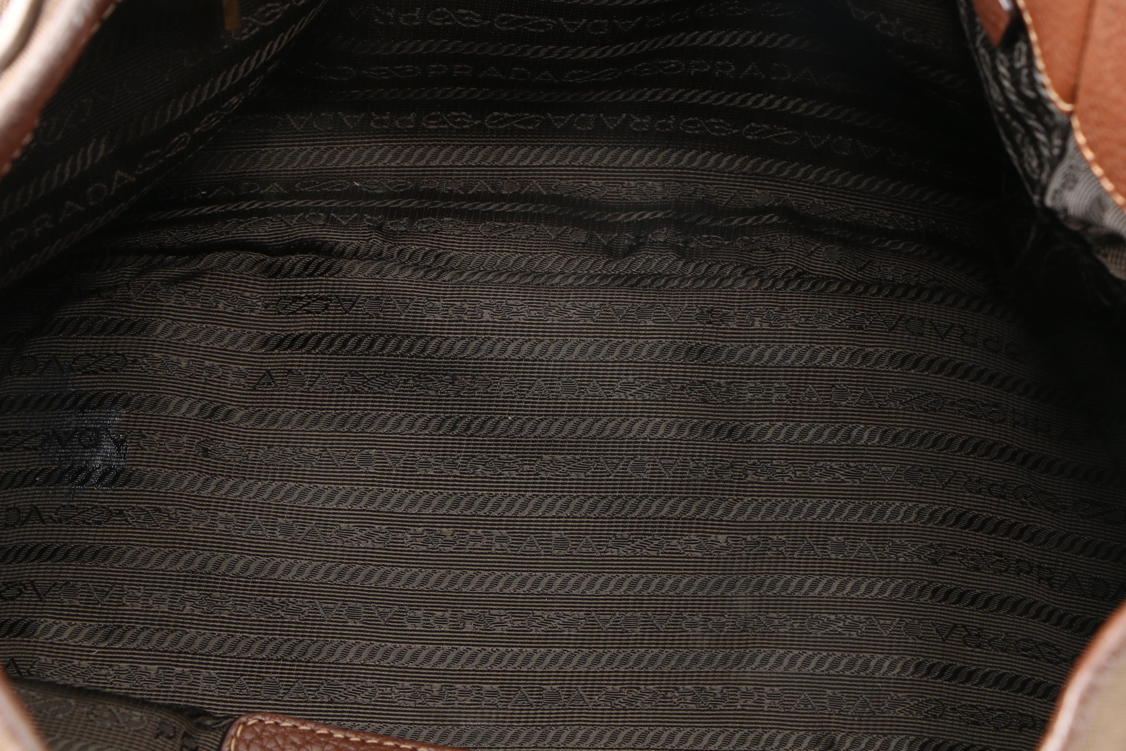 Prada Brown Canapa Canvas and Vitello Daino Leather Shoulder Bag