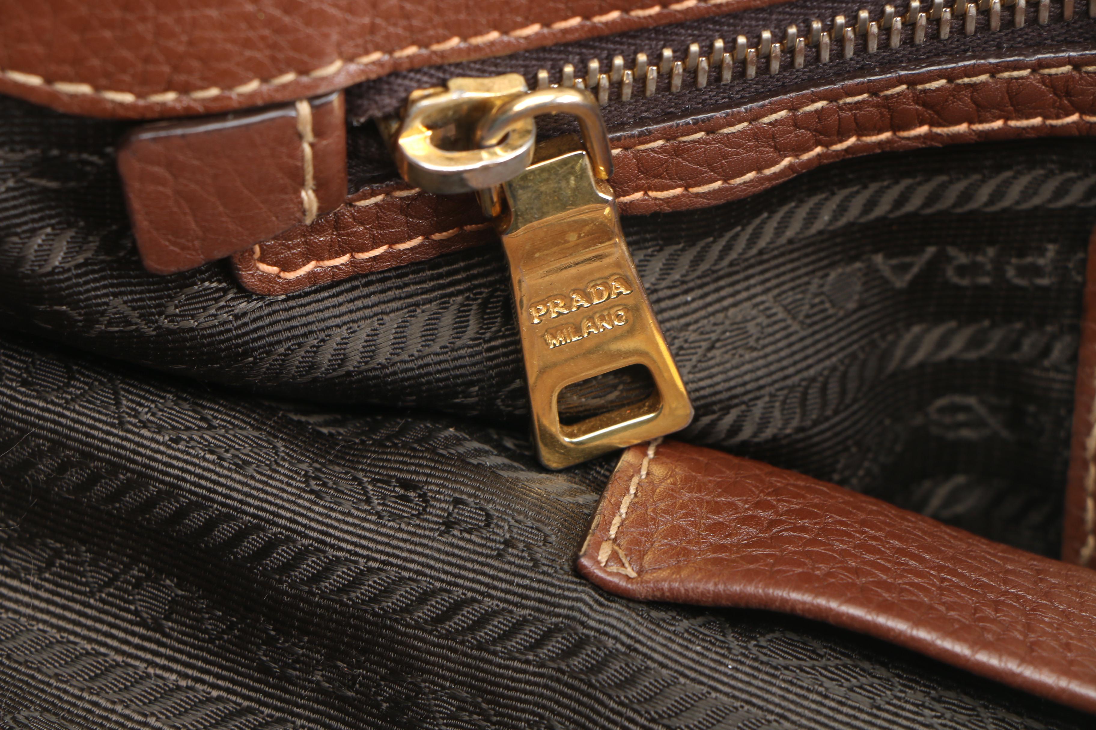 Prada Brown Canapa Canvas and Vitello Daino Leather Shoulder Bag