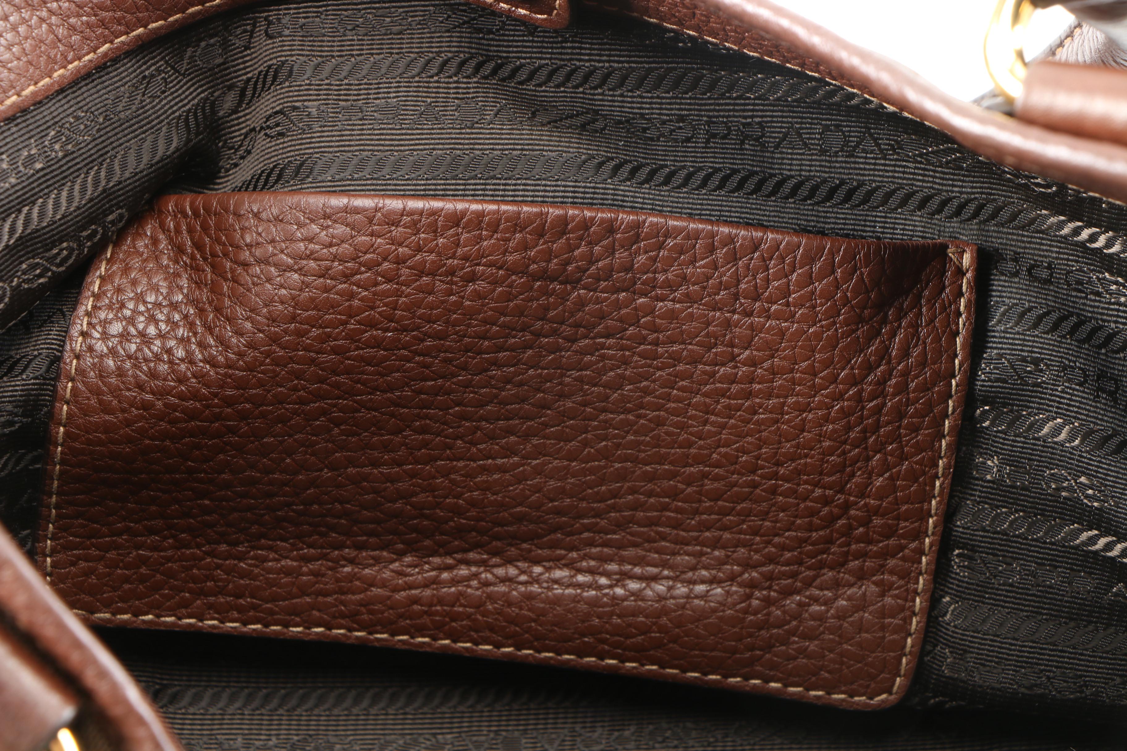 Prada Brown Canapa Canvas and Vitello Daino Leather Shoulder Bag