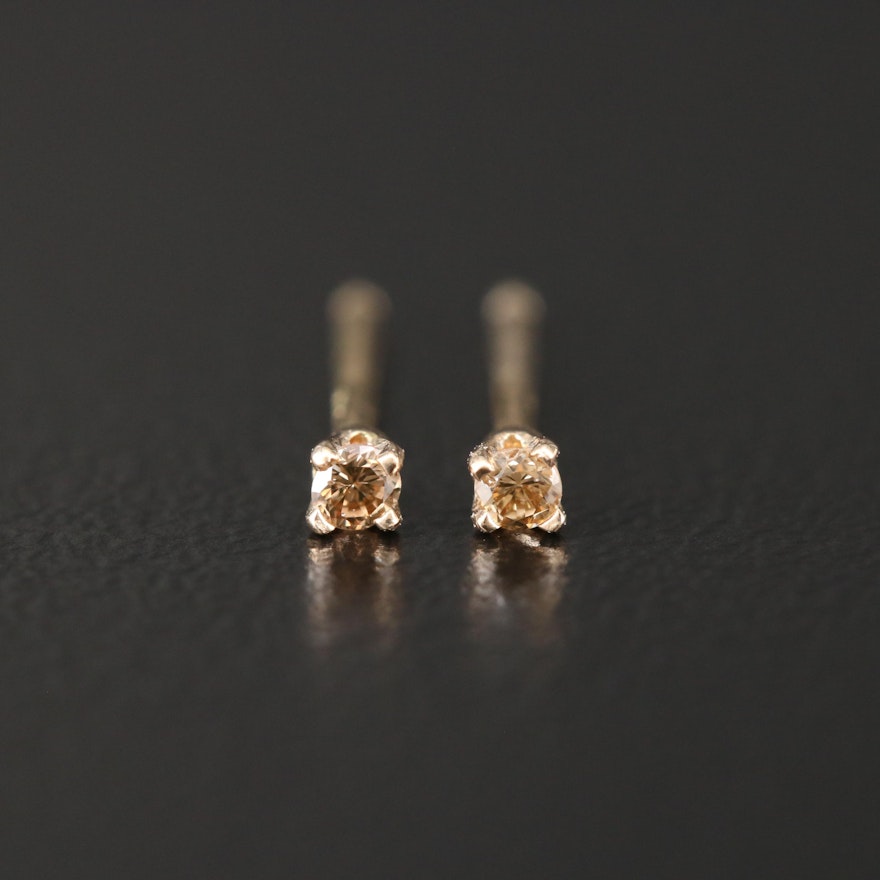 14K Yellow Gold Diamond Stud Earrings