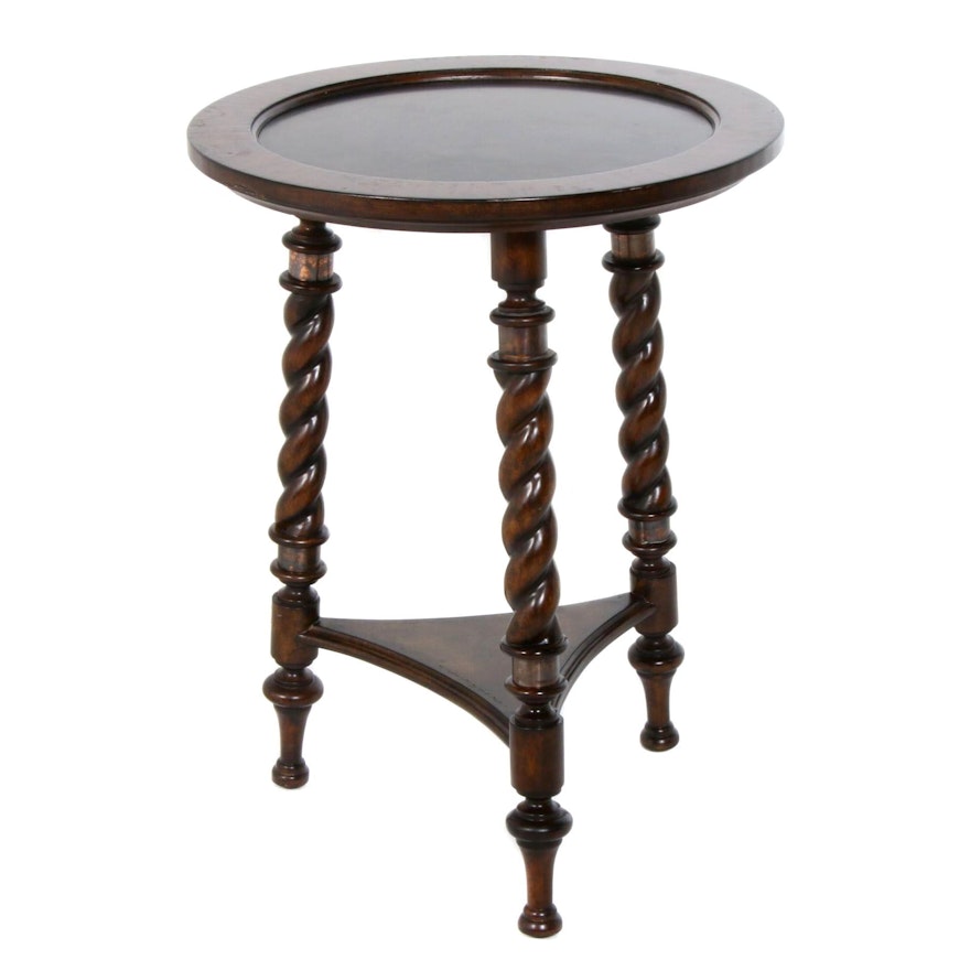 Jacobean Style Metal-Top Barley Twist Side Table, Late 20th Century