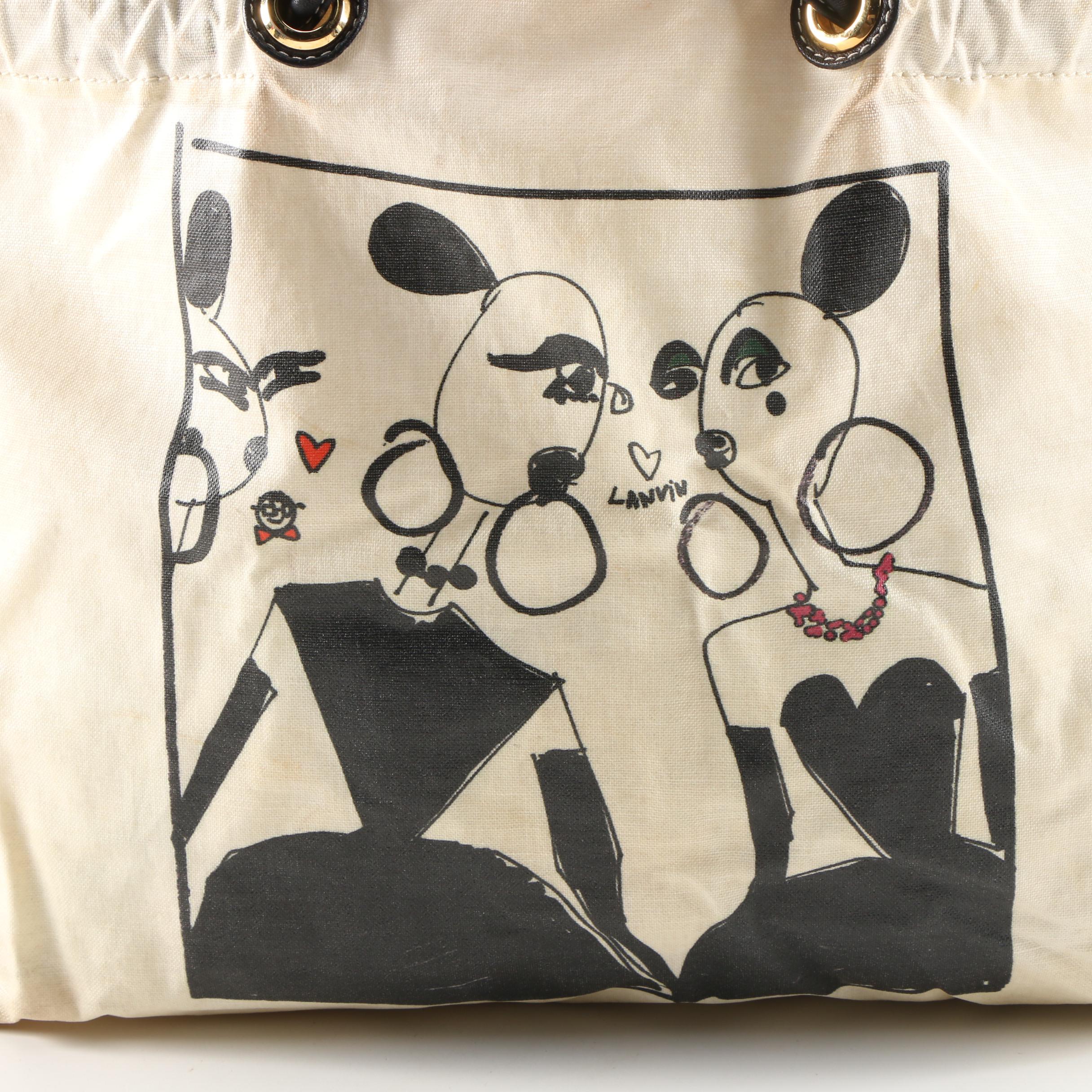 Lanvin Paris Alber Elbaz Drawstring Shopper Tote in Waxed Canvas and Leather