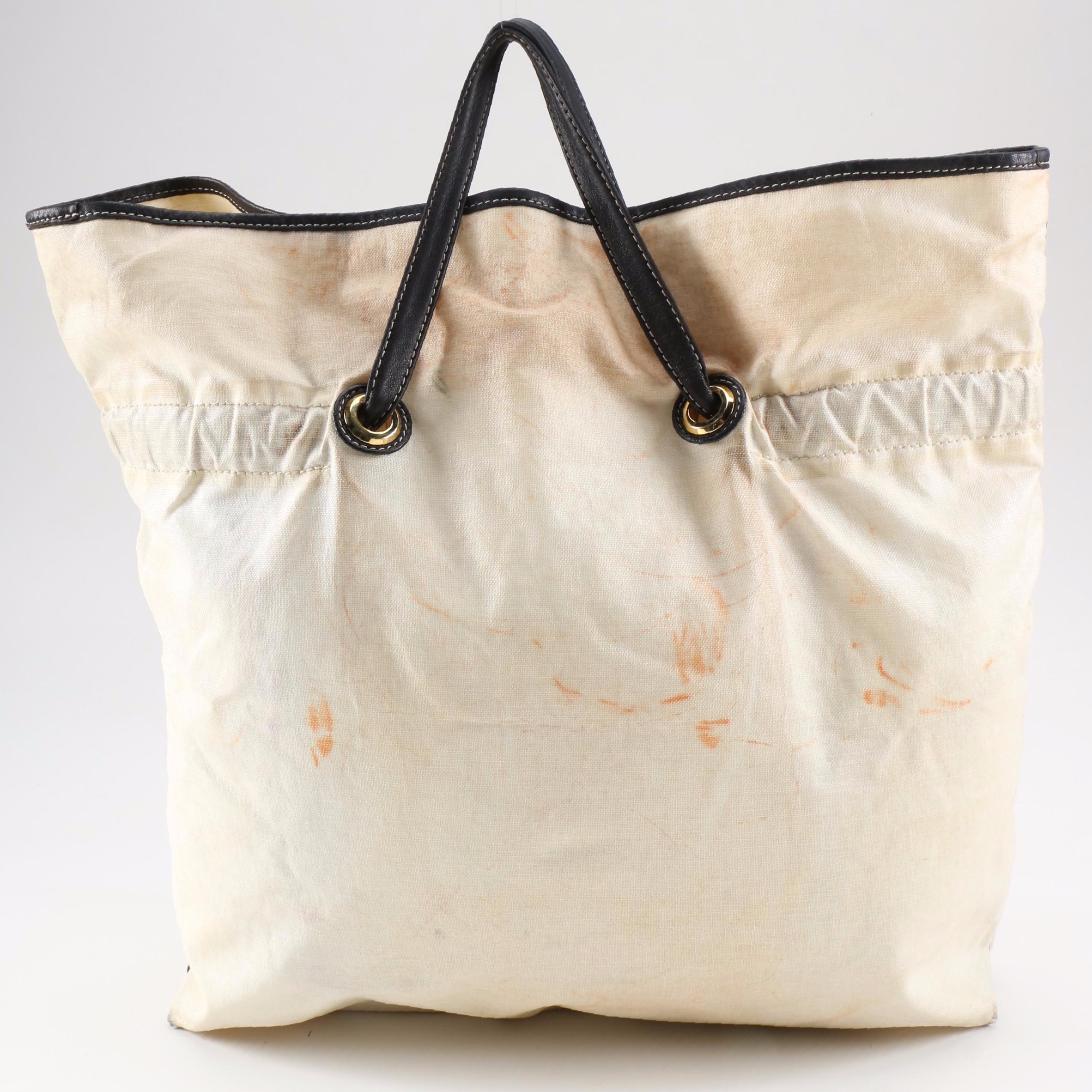 Lanvin Paris Alber Elbaz Drawstring Shopper Tote in Waxed Canvas and Leather