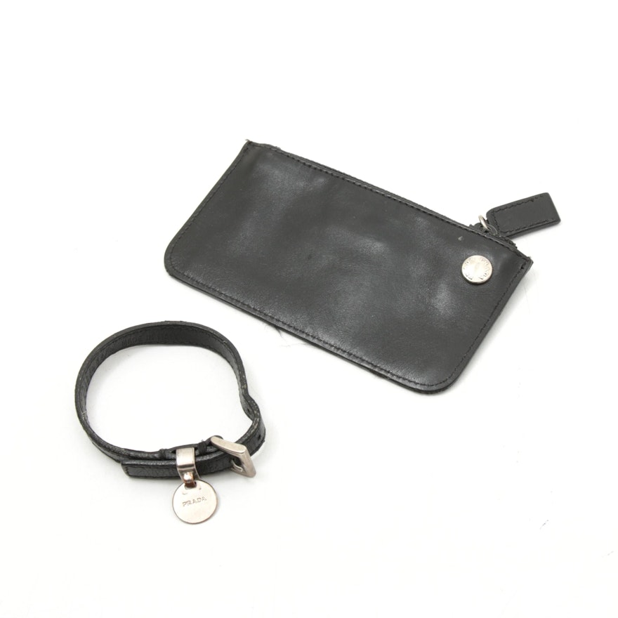 Prada Black Leather Coin Purse and Bracelet