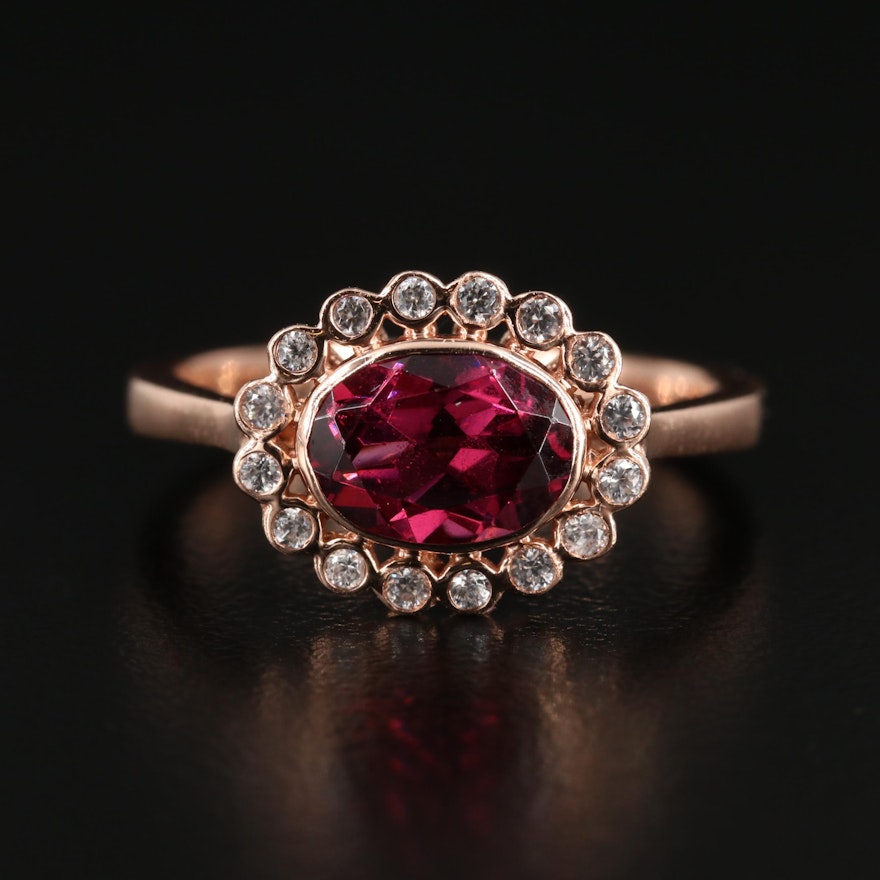 10K Rose Gold Garnet and Cubic Zirconia Ring