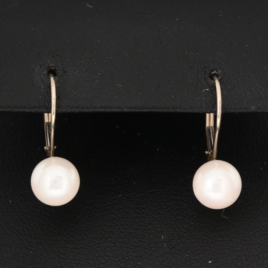 14K White Gold Cultured Pearl Drop Earrings