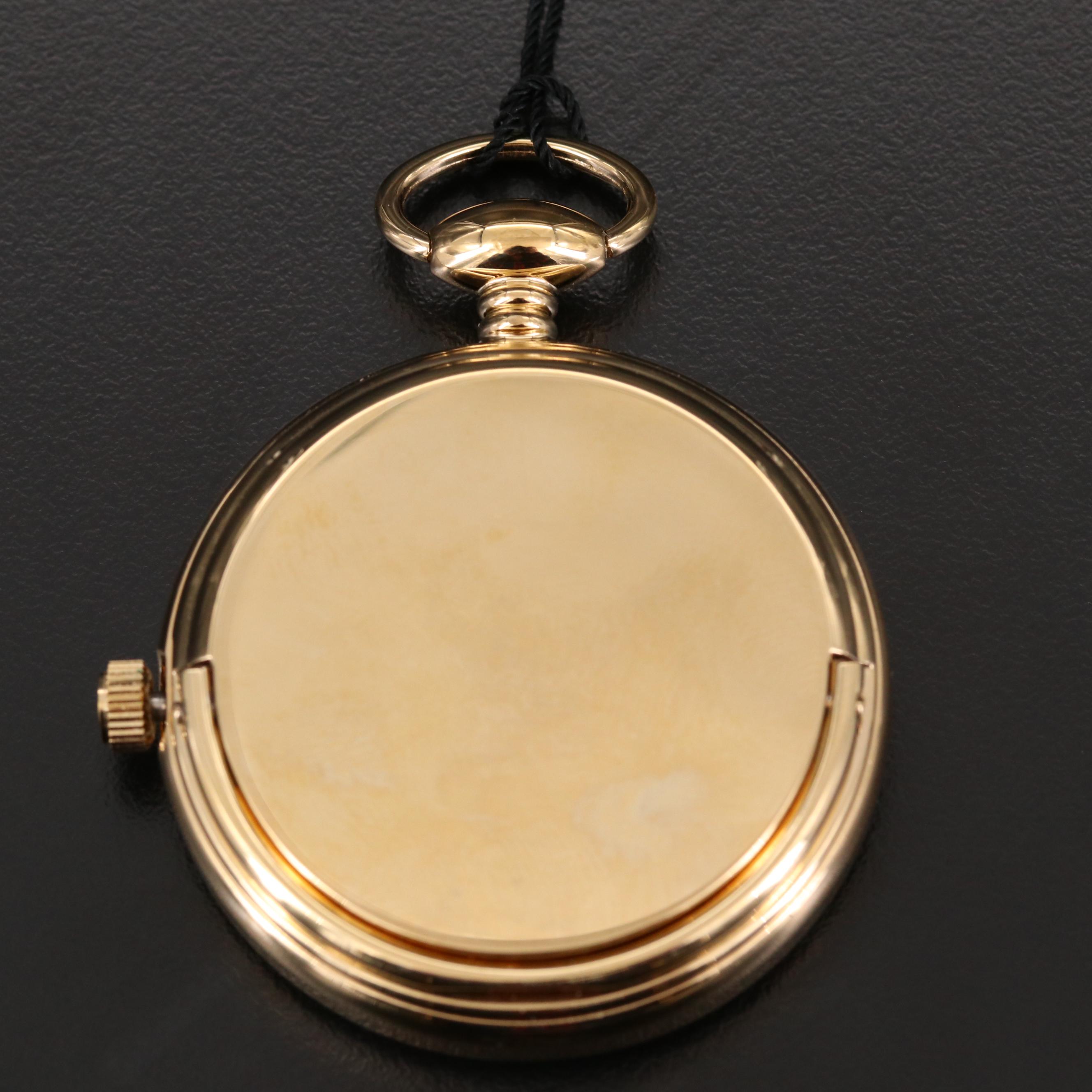Farrere Gold Tone Pocket Watch with Day and Night Phase Dial and Fob Chain
