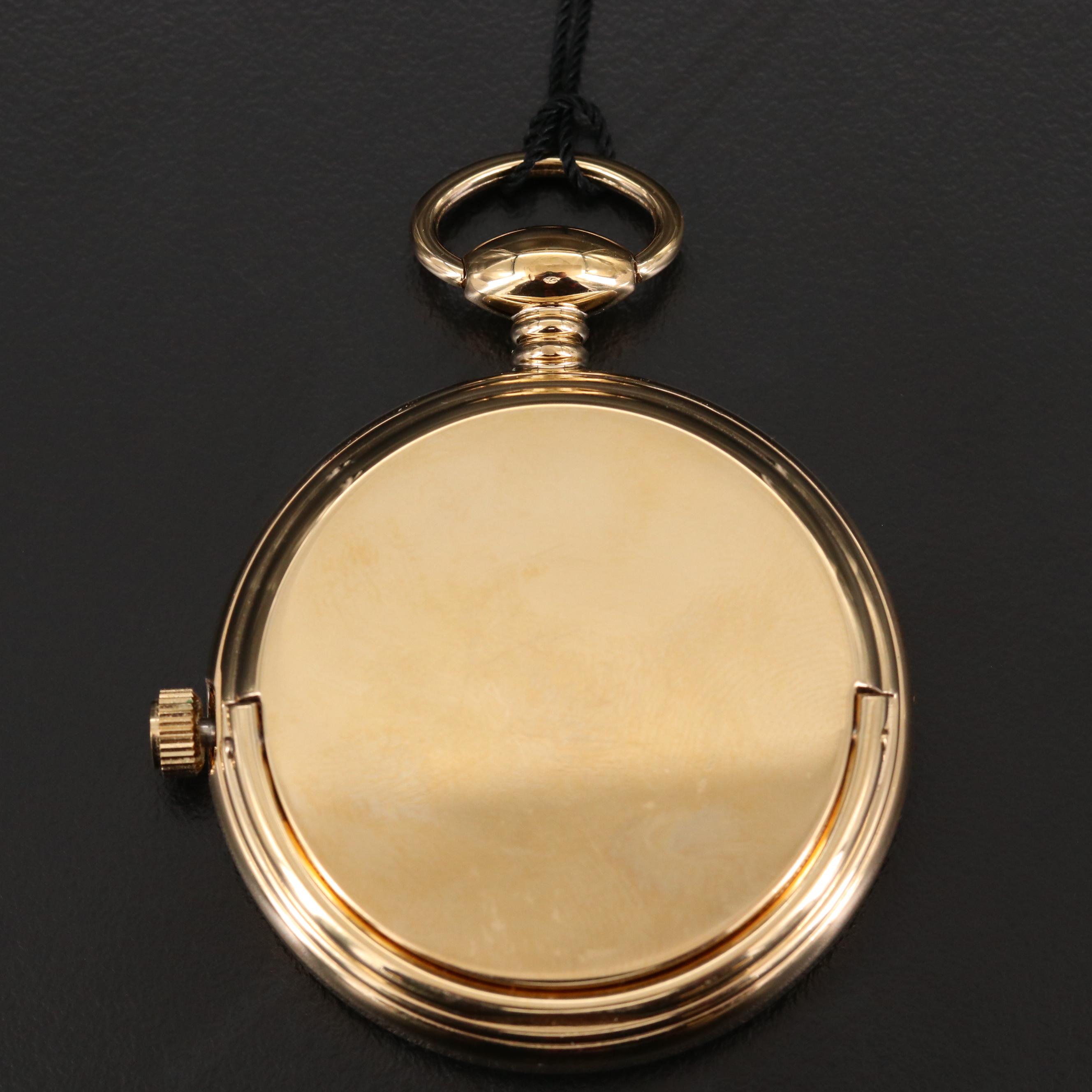 Farrere Gold Tone Pocket Watch with Day and Night Phase Dial and Fob Chain