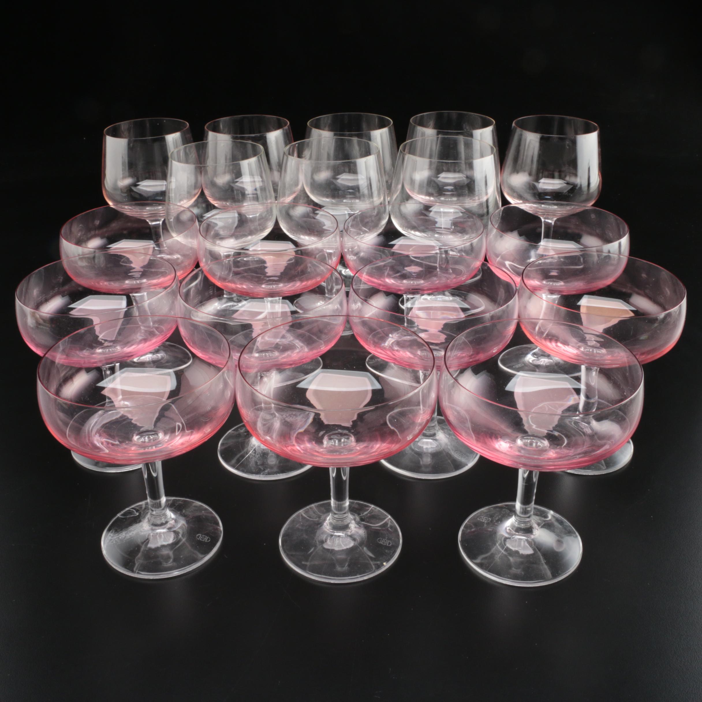 Pink Coupe Glasses and Wine Glasses, Vintage
