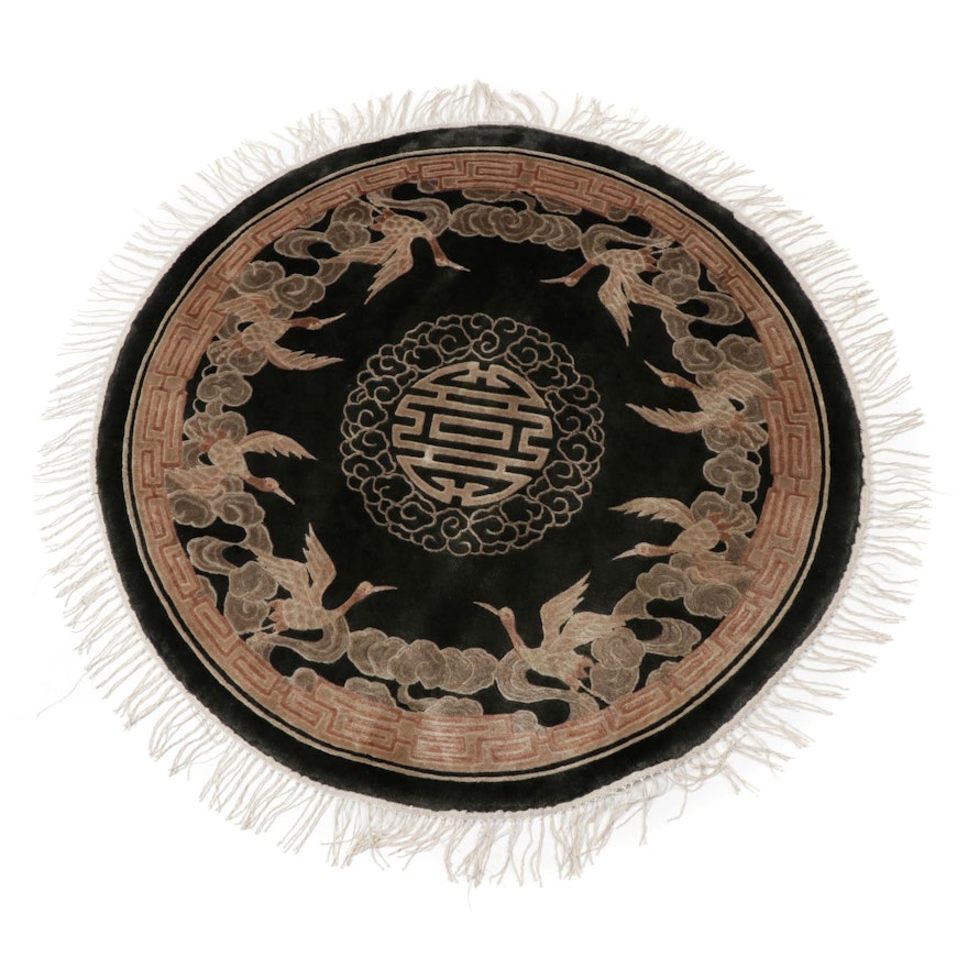 3'8 x 3'8 Hand-Knotted Chinese Peking Silk Round Rug