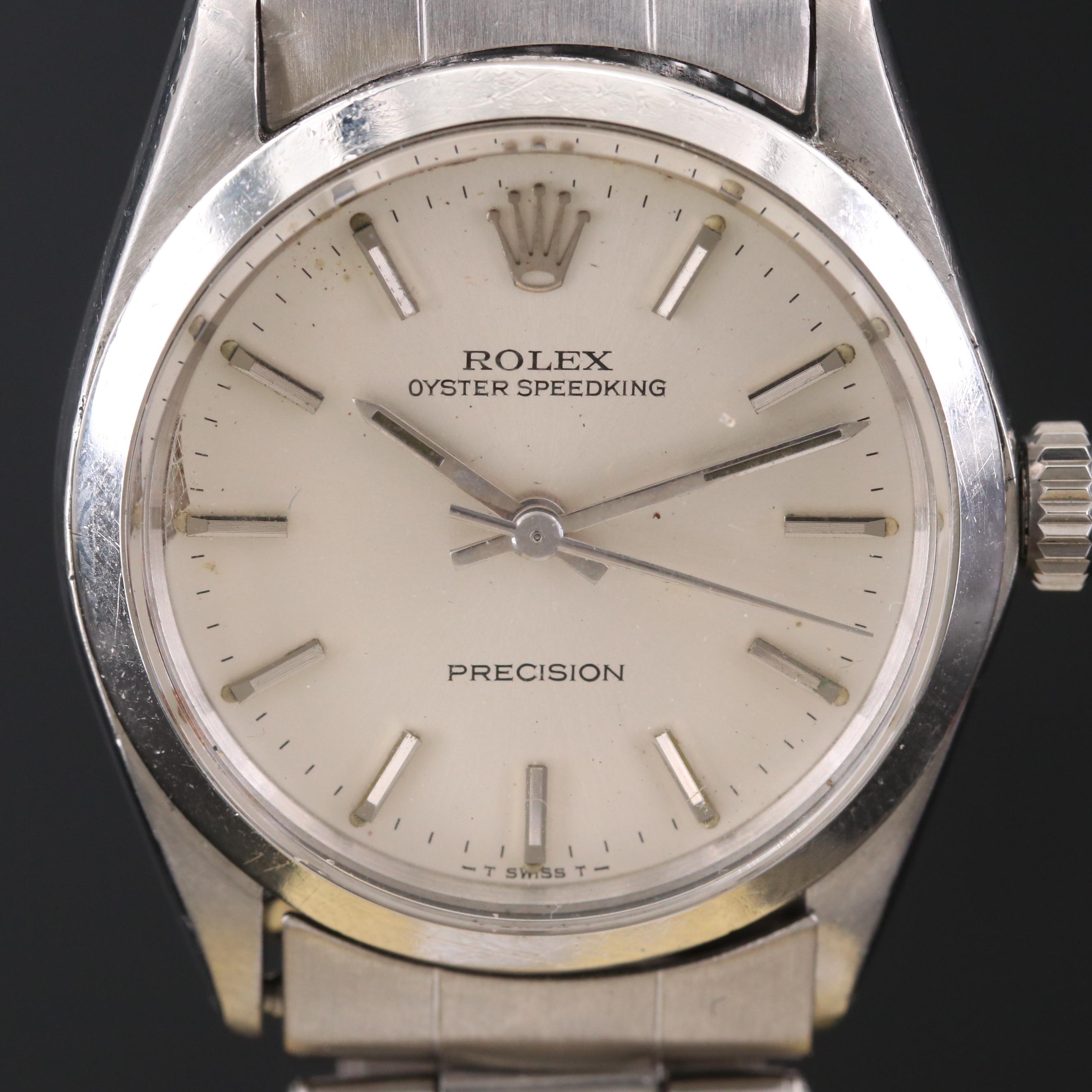 Vintage Rolex Oyster Speed King Stainless Steel Stem Wind Watch, 1966
