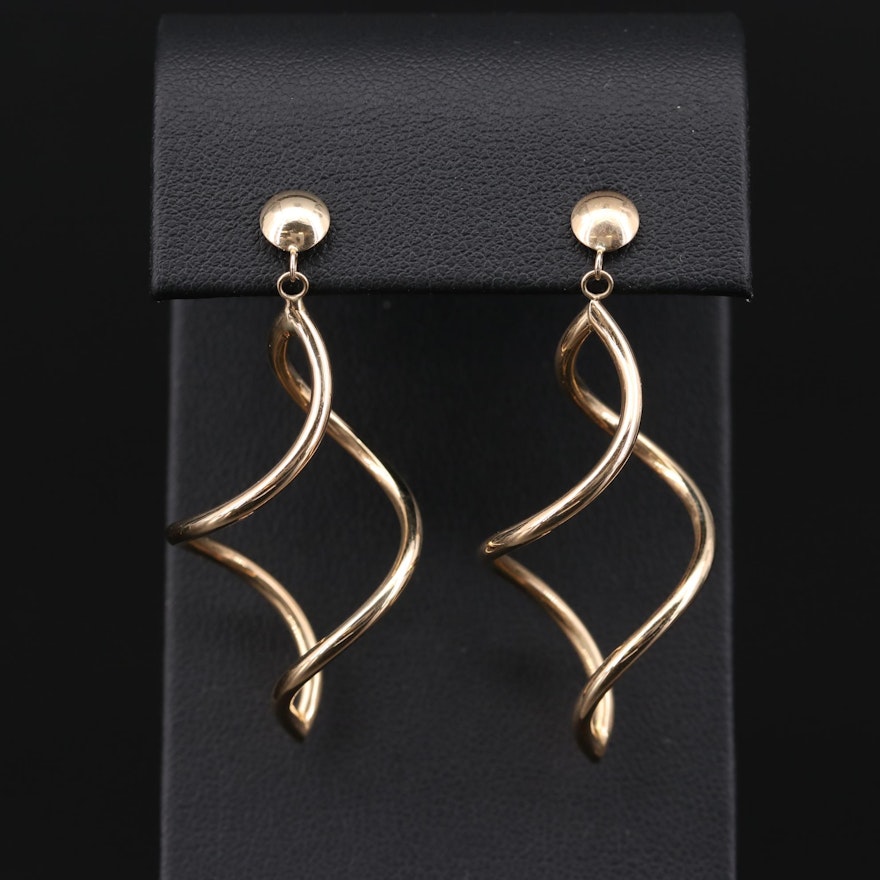 14K Yellow Gold Helical Drop Earrings