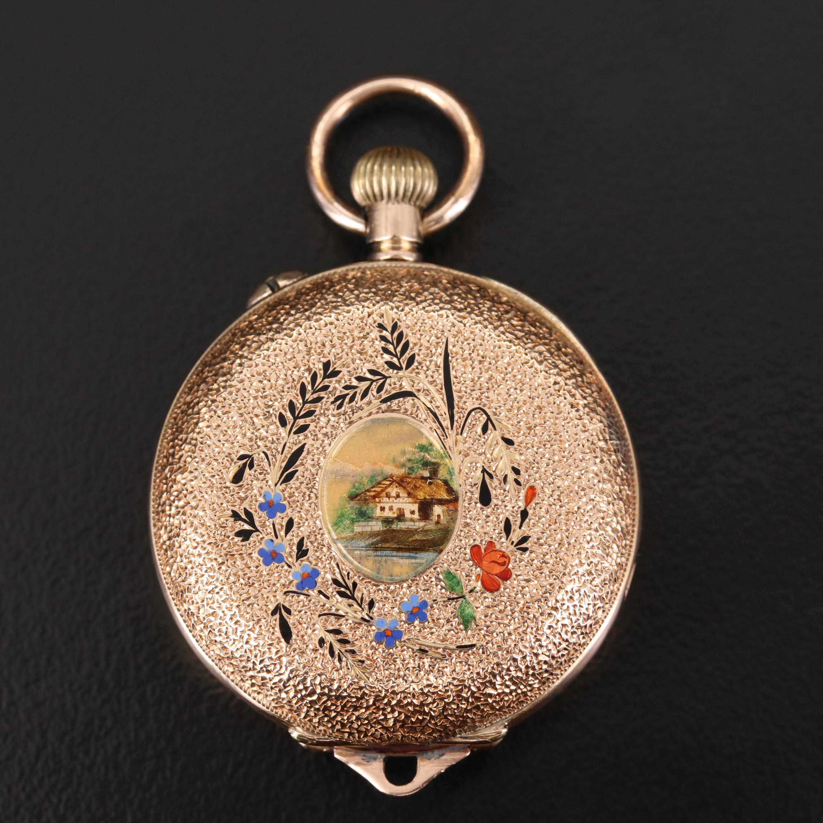 Antique 18K Gold and Enamel Convertible Pocket Watch