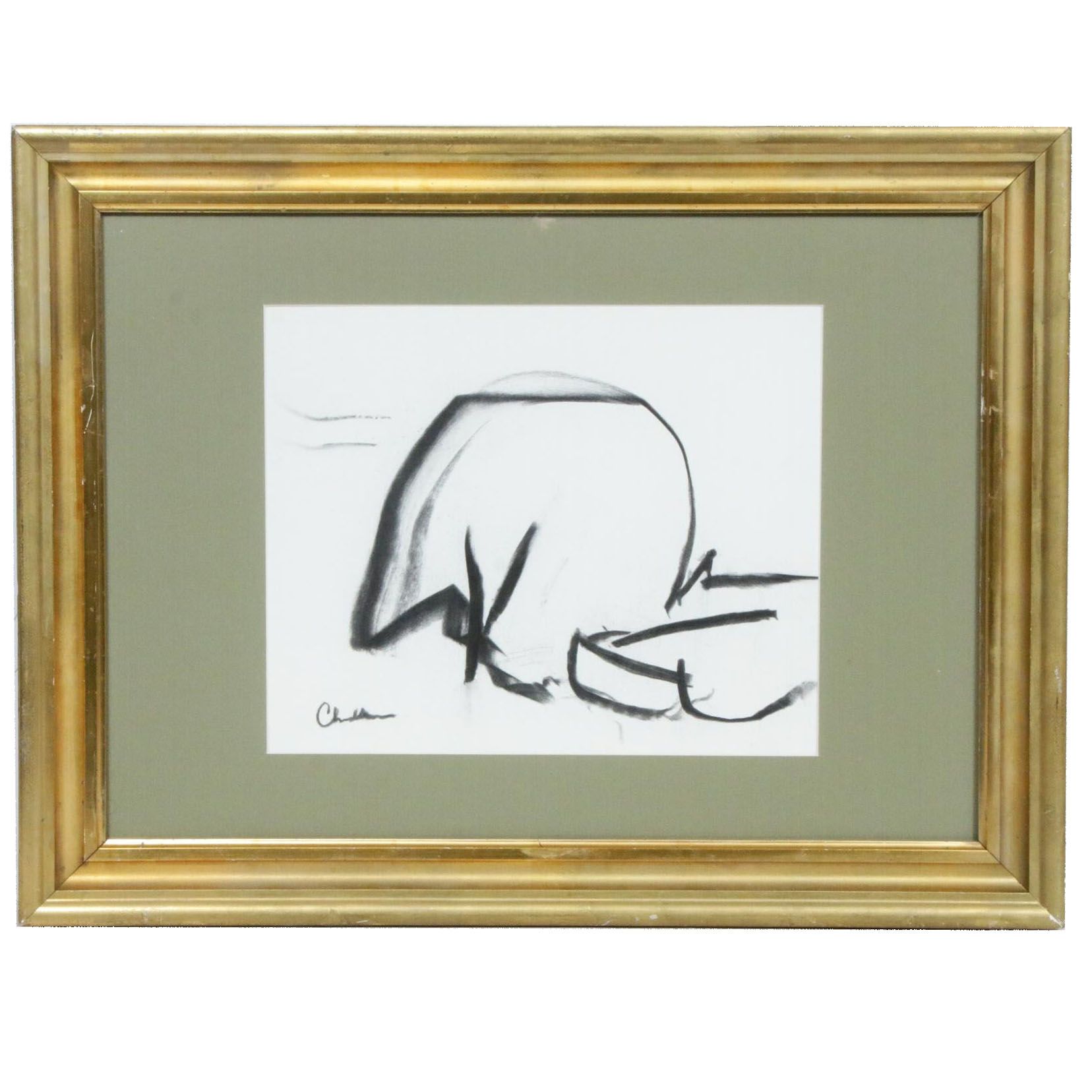 Paul Chidlaw Abstract Charcoal Drawing, Mid to Late 20th Century