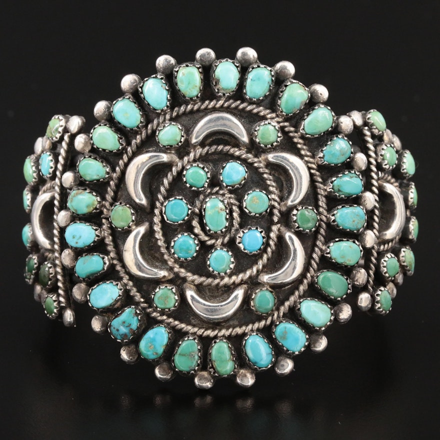 Southwestern Sterling Silver Turquoise Petit Point Cuff Bracelet