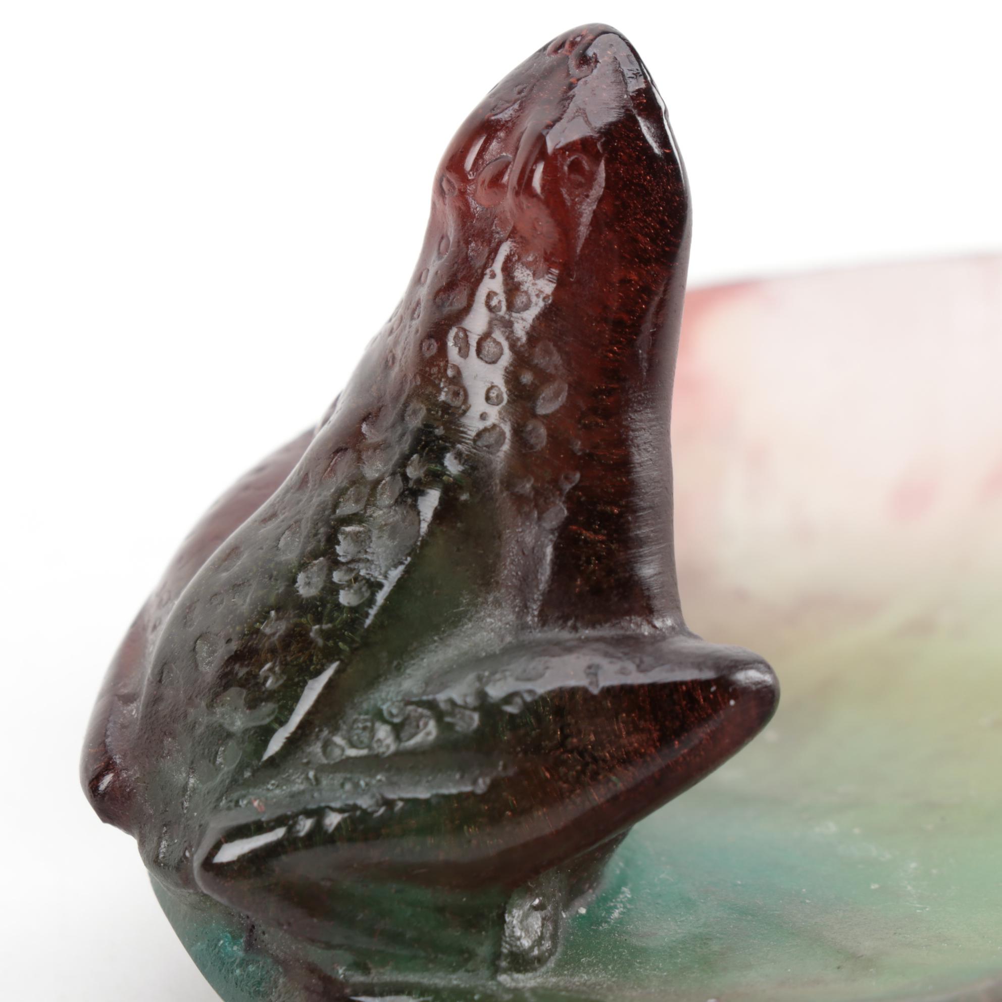 Daum "Frog on Lily Pad" Green Pâte de verre Glass Trinket Dish