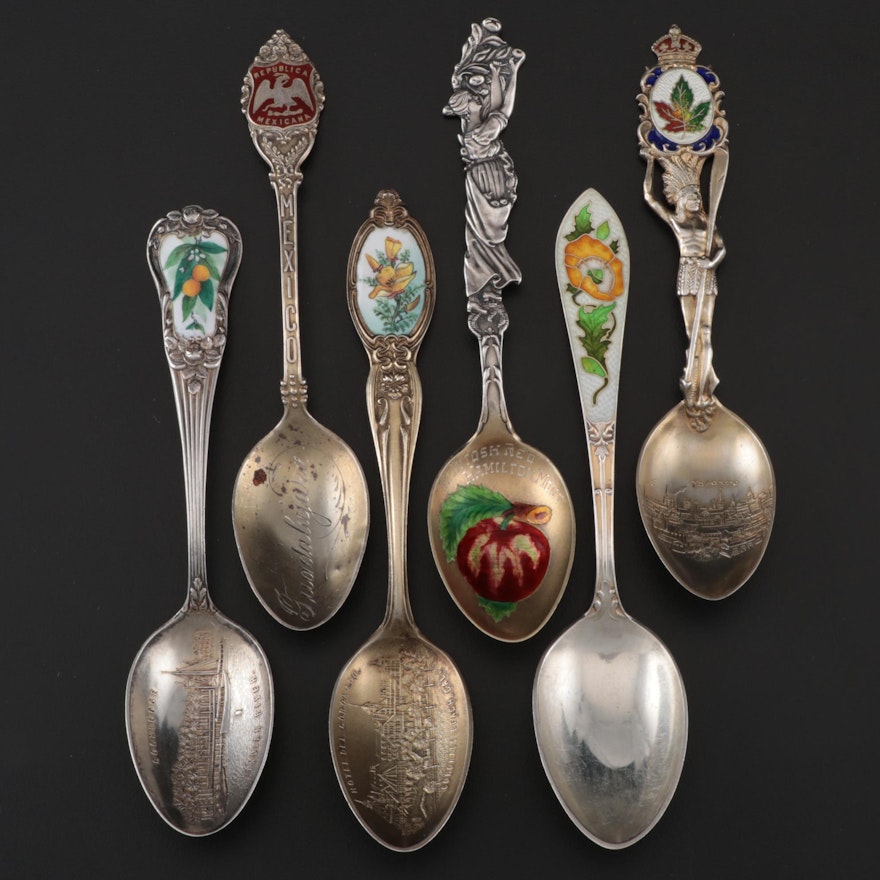 Enameled Sterling Souvenir Spoon Including Watson and Joseph Mayer & Brothers