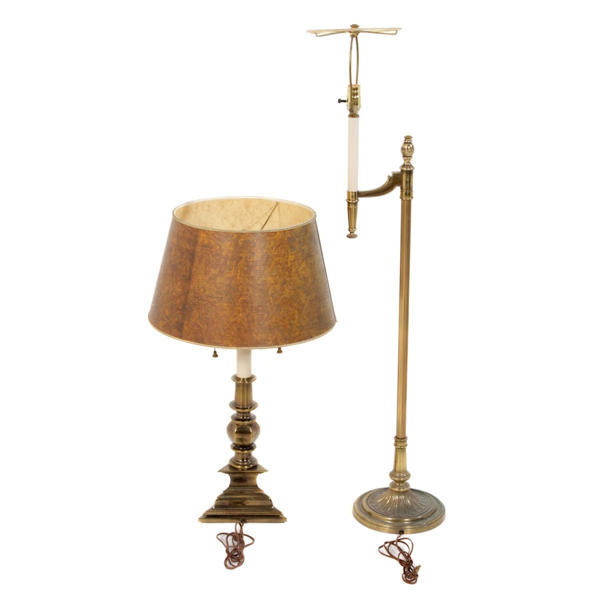 Stiffel Regency Style Brass Table Lamp and Floor Lamp, Mid-20th Century