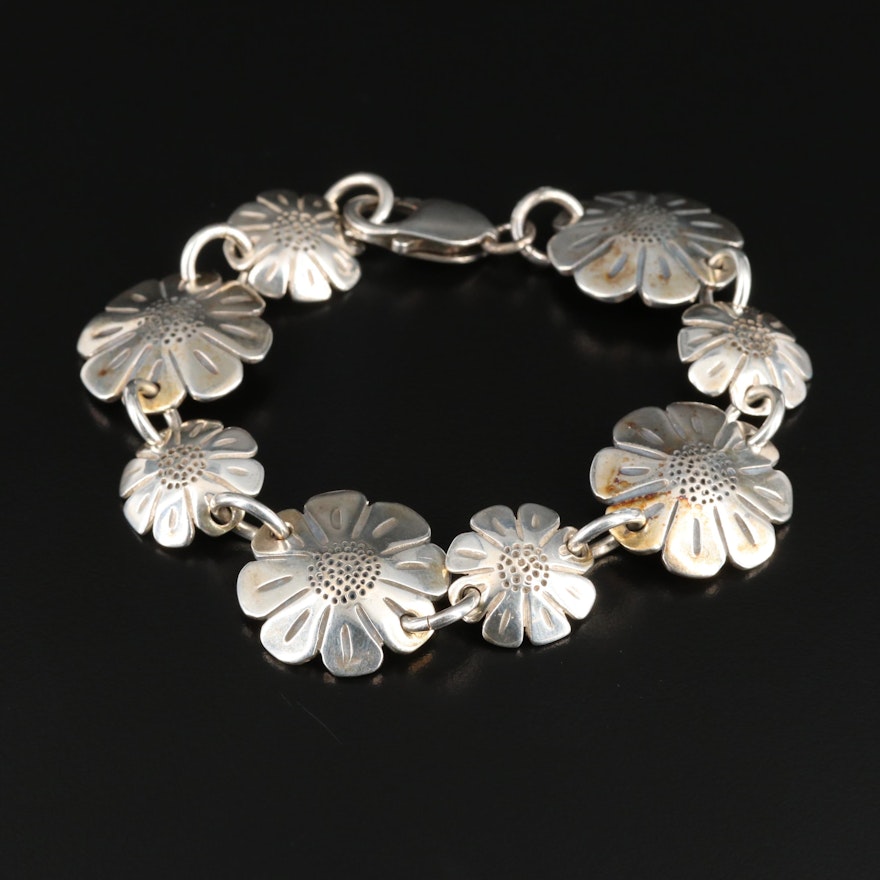 Signed Southwestern Style Flower Motif Bracelet