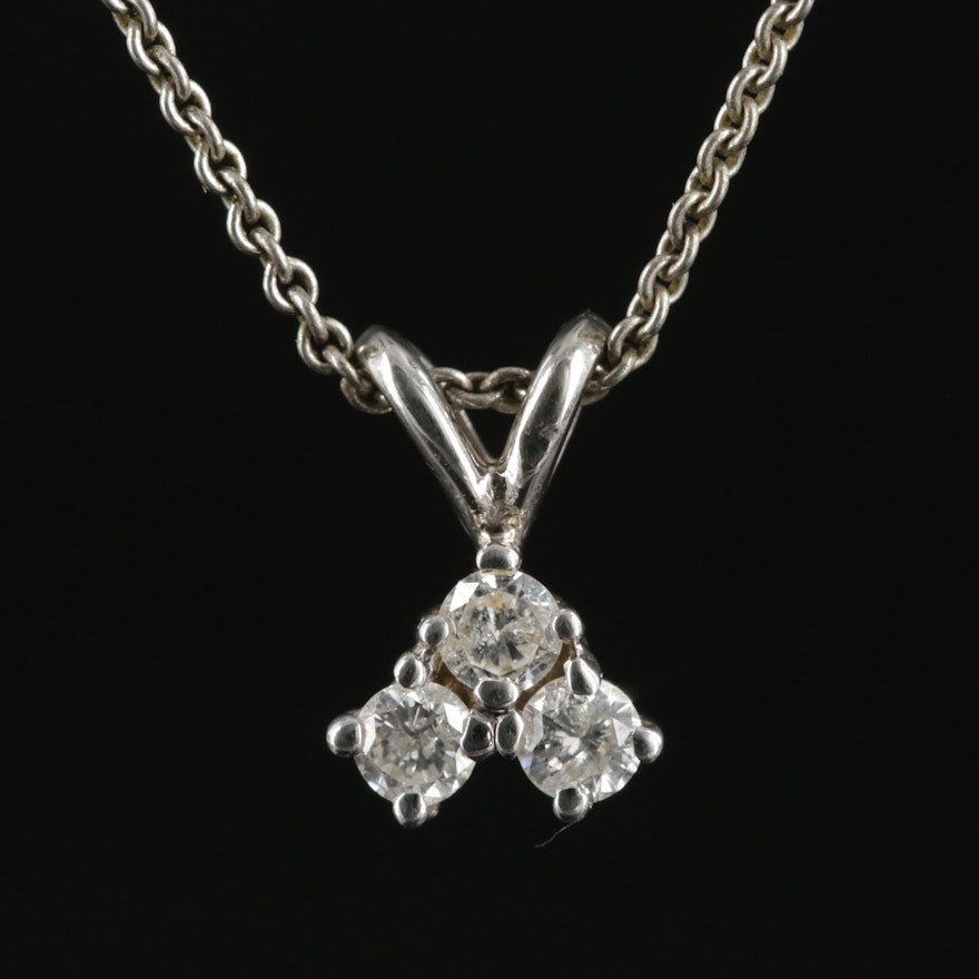 Sterling Silver Necklace with 14K White Gold Diamond Pendant