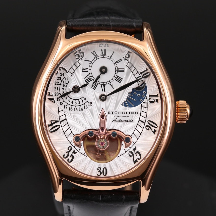 Stuhrling Adamas Automatic Regulator Rose Gold Tone Wristwatch