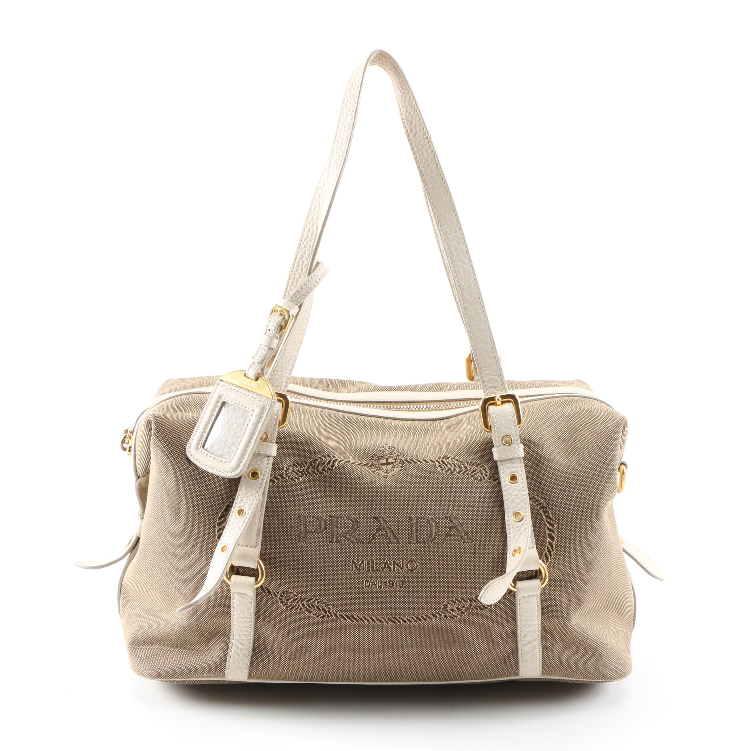 Prada Canapa Canvas Satchel with Vitello Daino Leather Trim