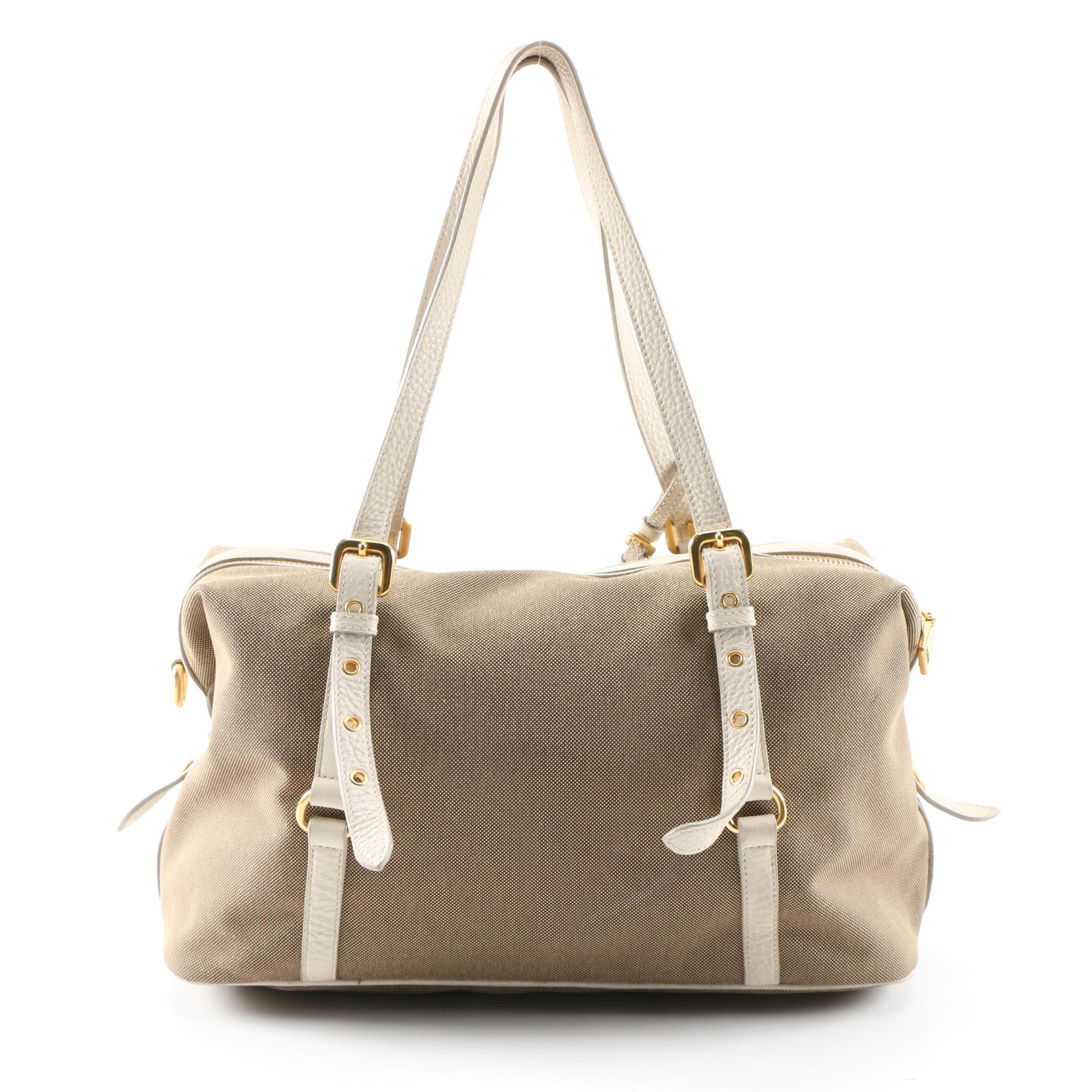 Prada Canapa Canvas Satchel with Vitello Daino Leather Trim