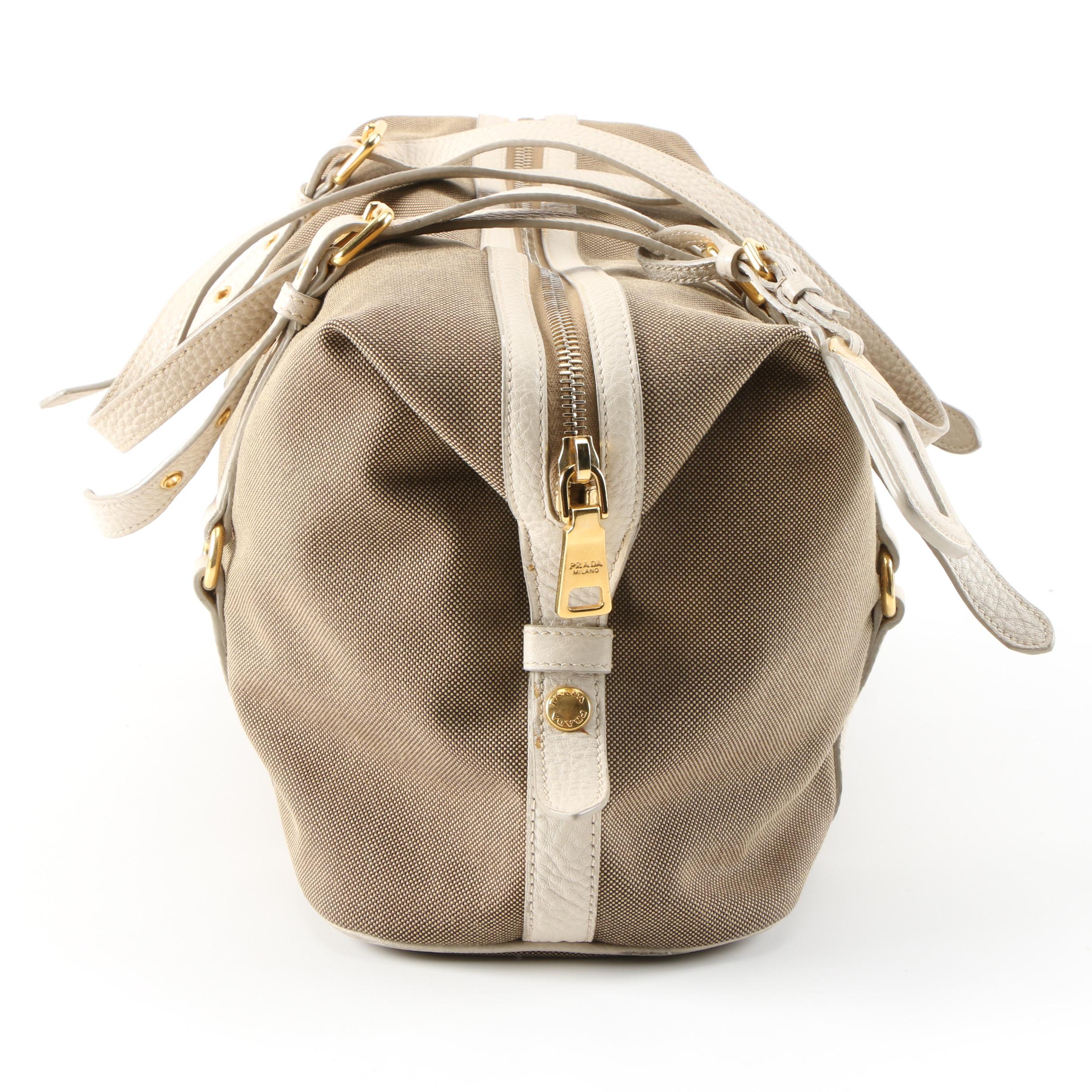 Prada Canapa Canvas Satchel with Vitello Daino Leather Trim