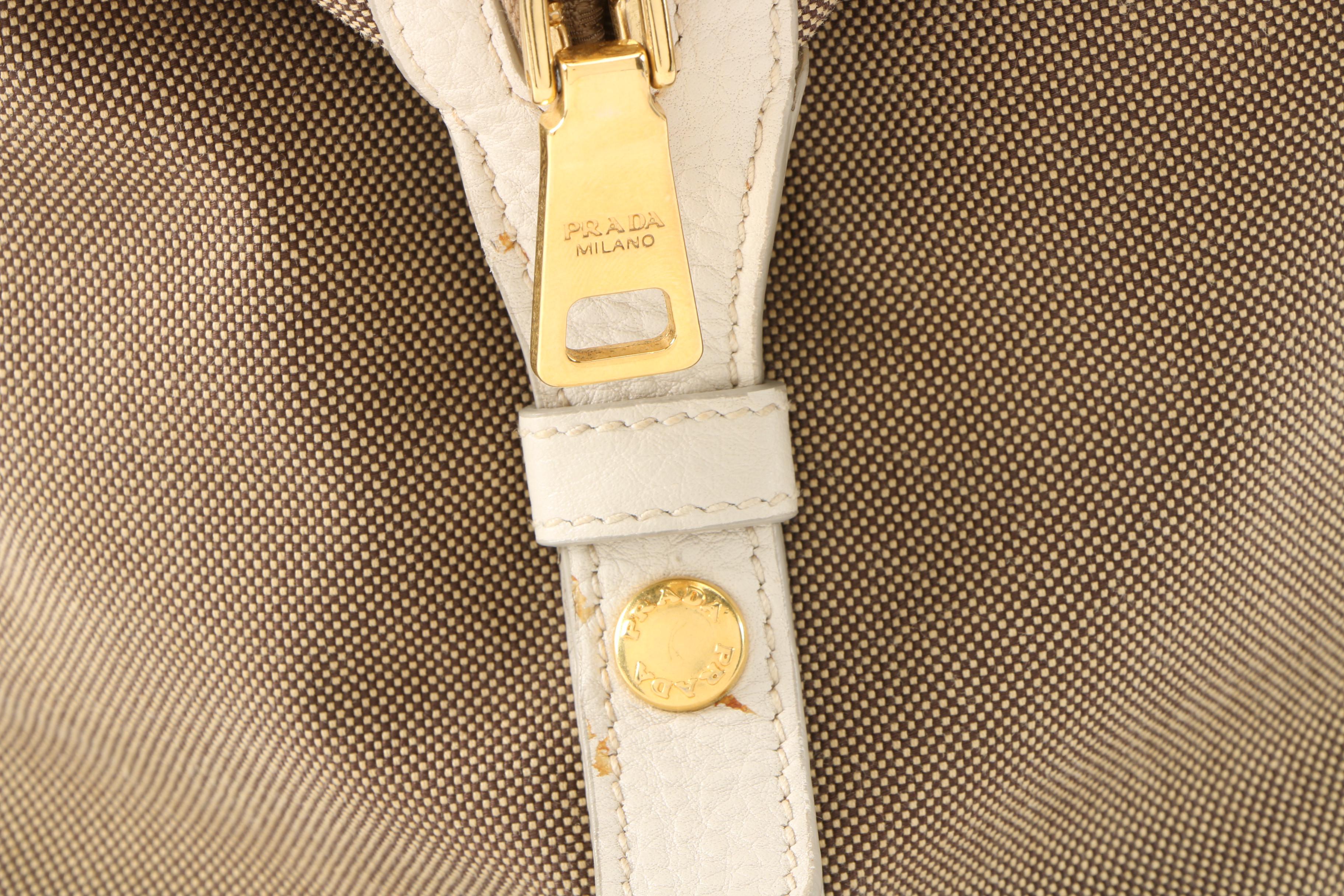 Prada Canapa Canvas Satchel with Vitello Daino Leather Trim