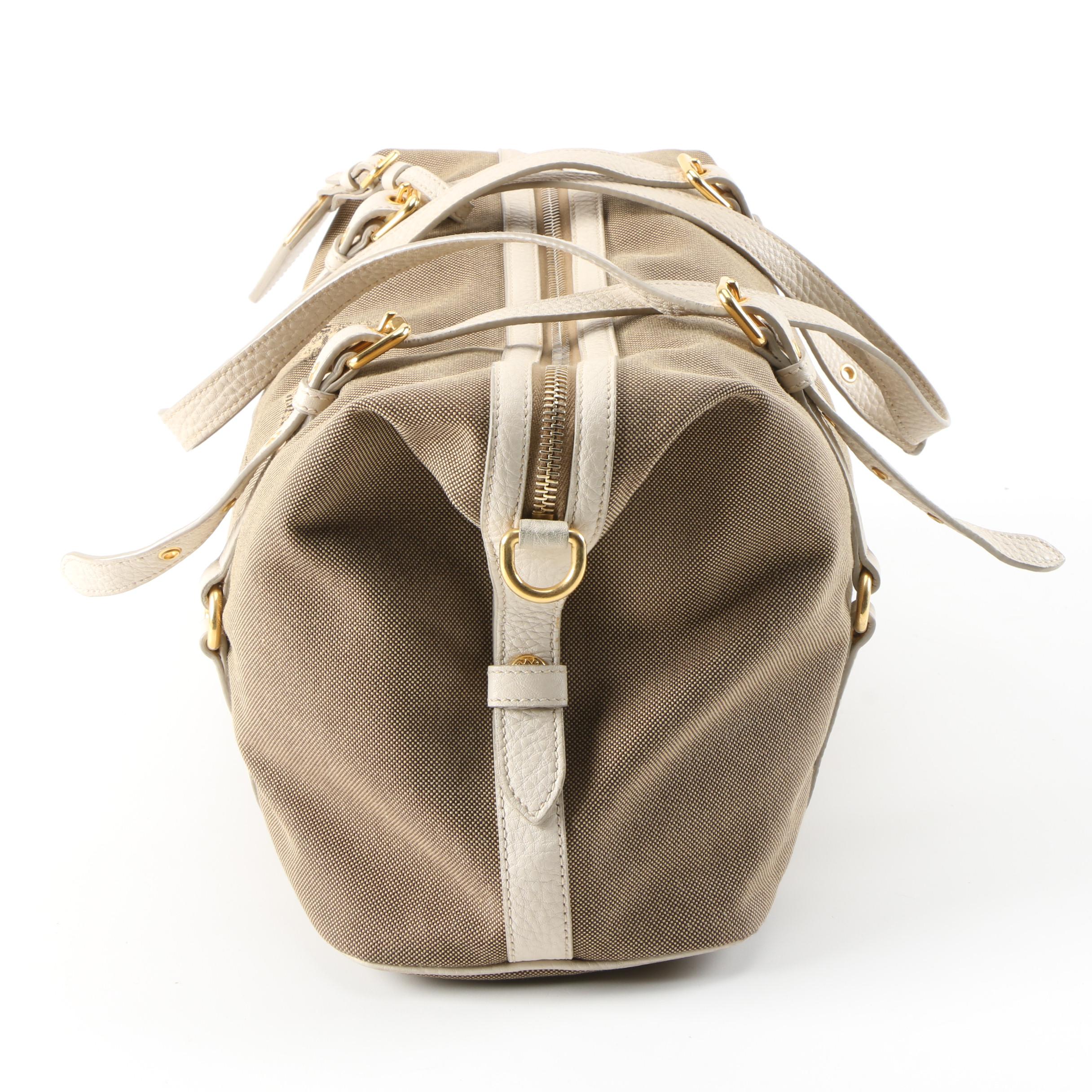 Prada Canapa Canvas Satchel with Vitello Daino Leather Trim