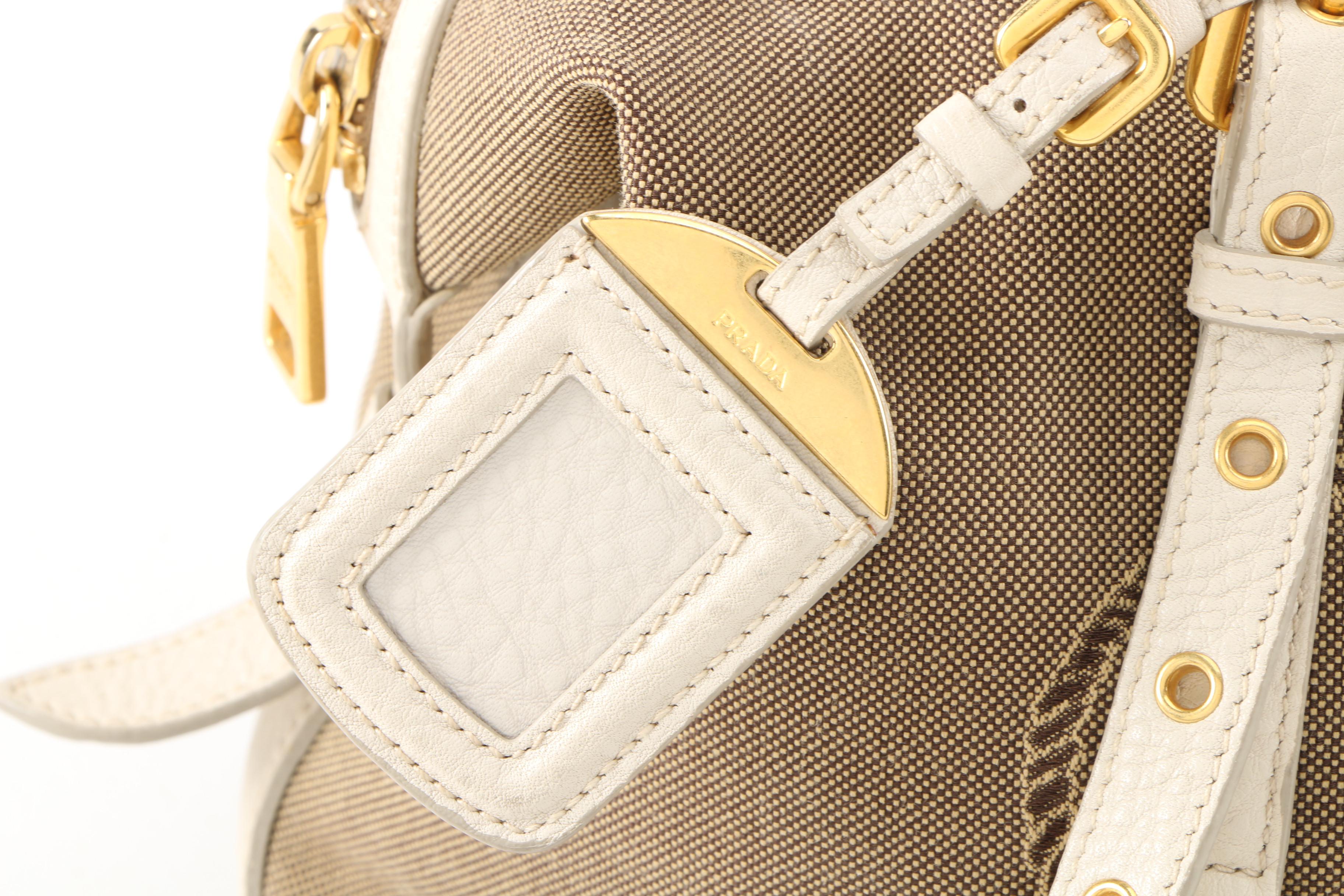 Prada Canapa Canvas Satchel with Vitello Daino Leather Trim