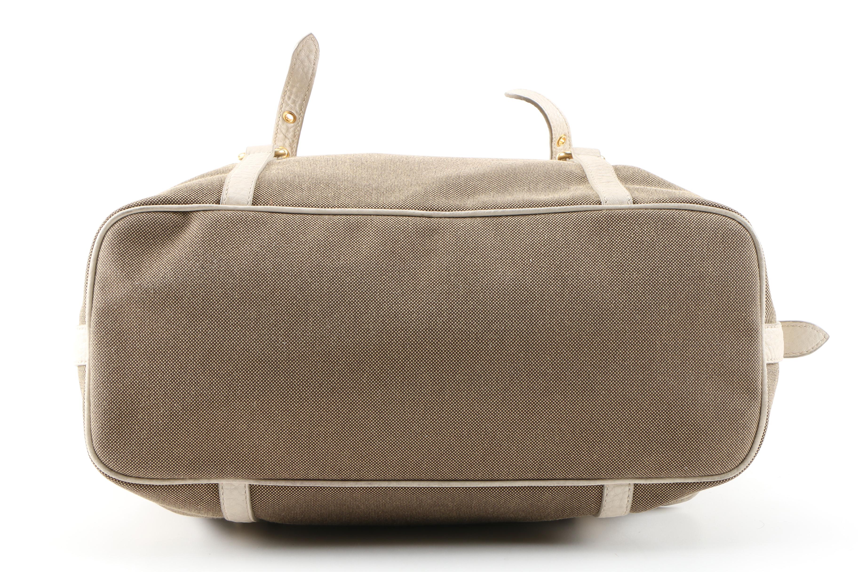 Prada Canapa Canvas Satchel with Vitello Daino Leather Trim