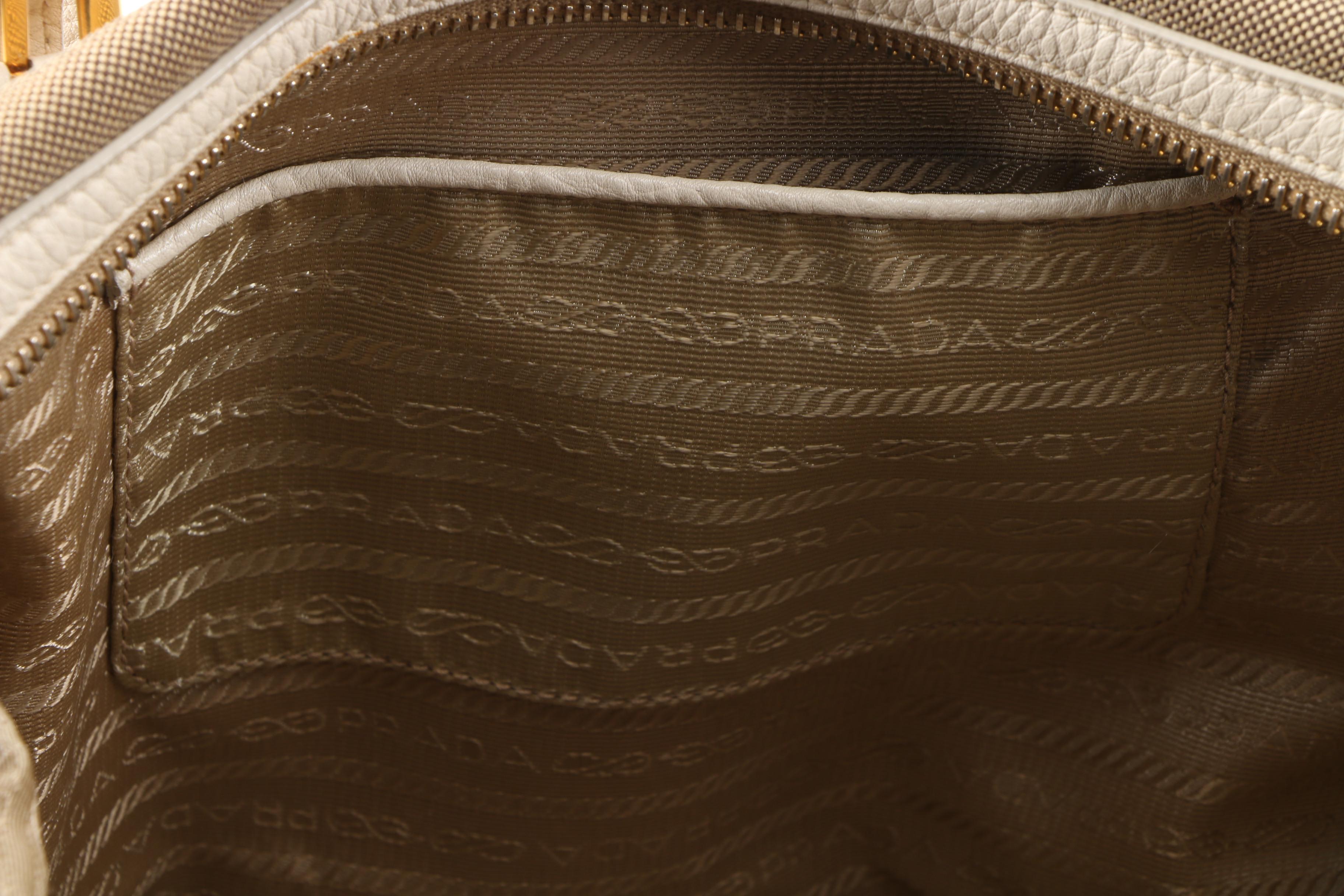 Prada Canapa Canvas Satchel with Vitello Daino Leather Trim