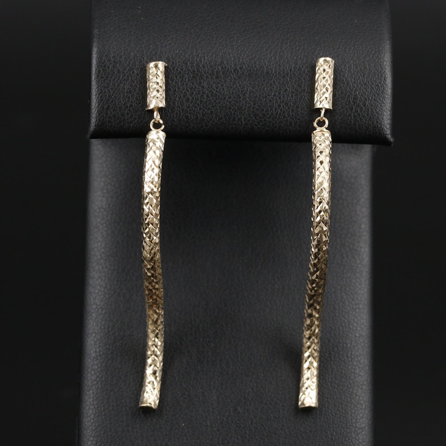 14K Yellow Gold Drop Earrings with Diamond Cut Finish